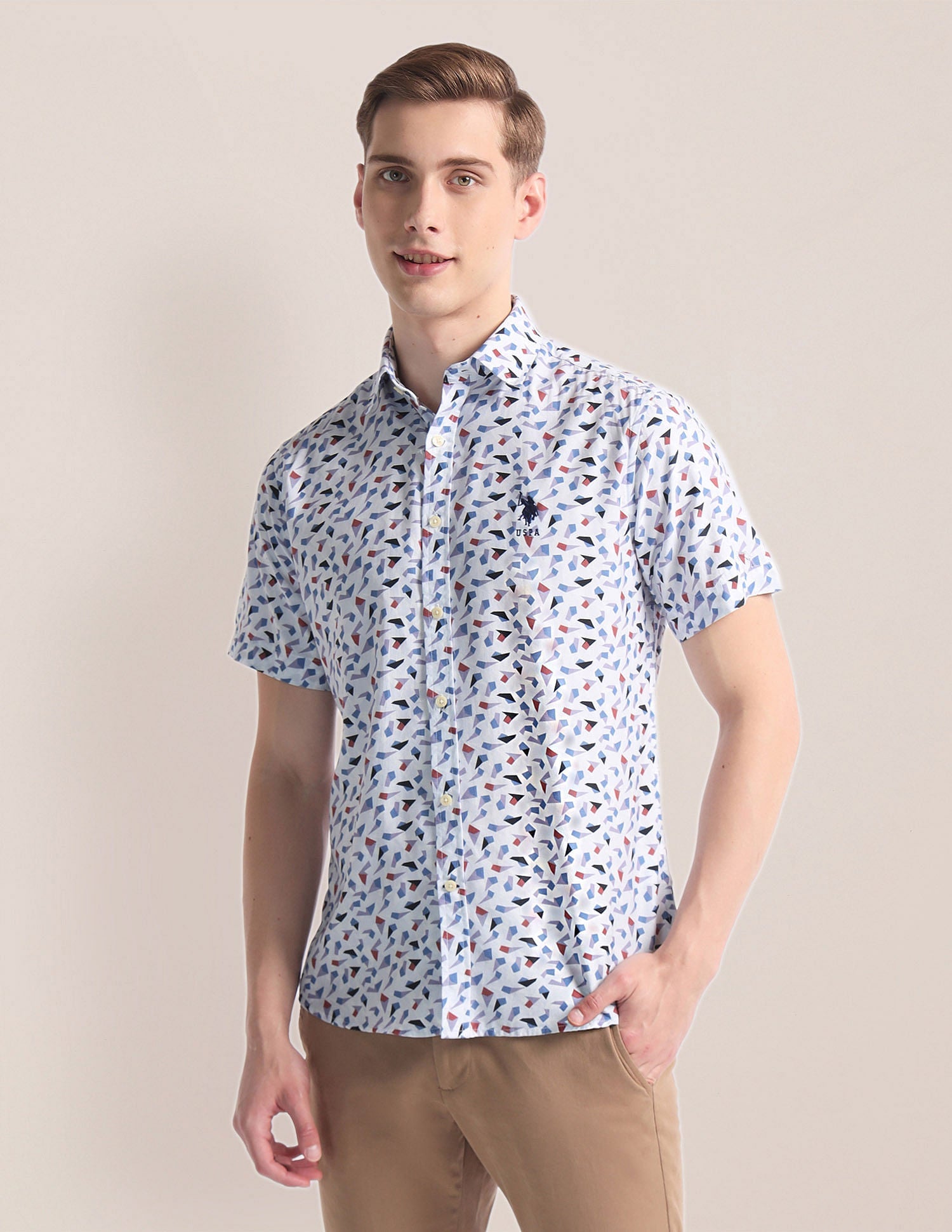 Abstract Print Twill Shirt Blue - uspoloassn-test.in | Large