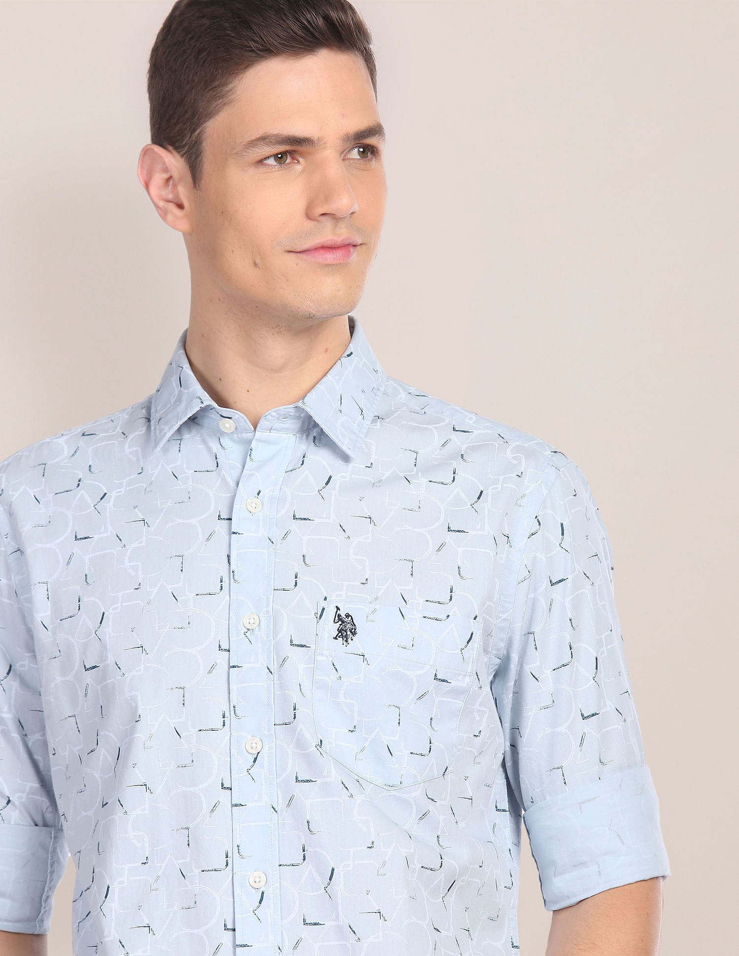 Abstract Print Tailored Fit Shirt Blue - uspoloassn-test.in | Large
