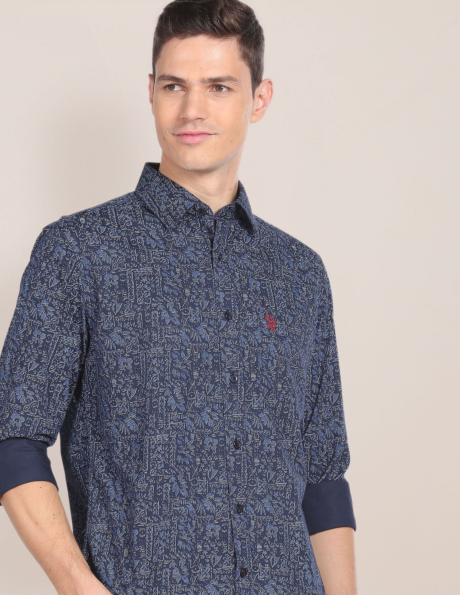Abstract Print Cotton Shirt Navy - uspoloassn-test.in | Large