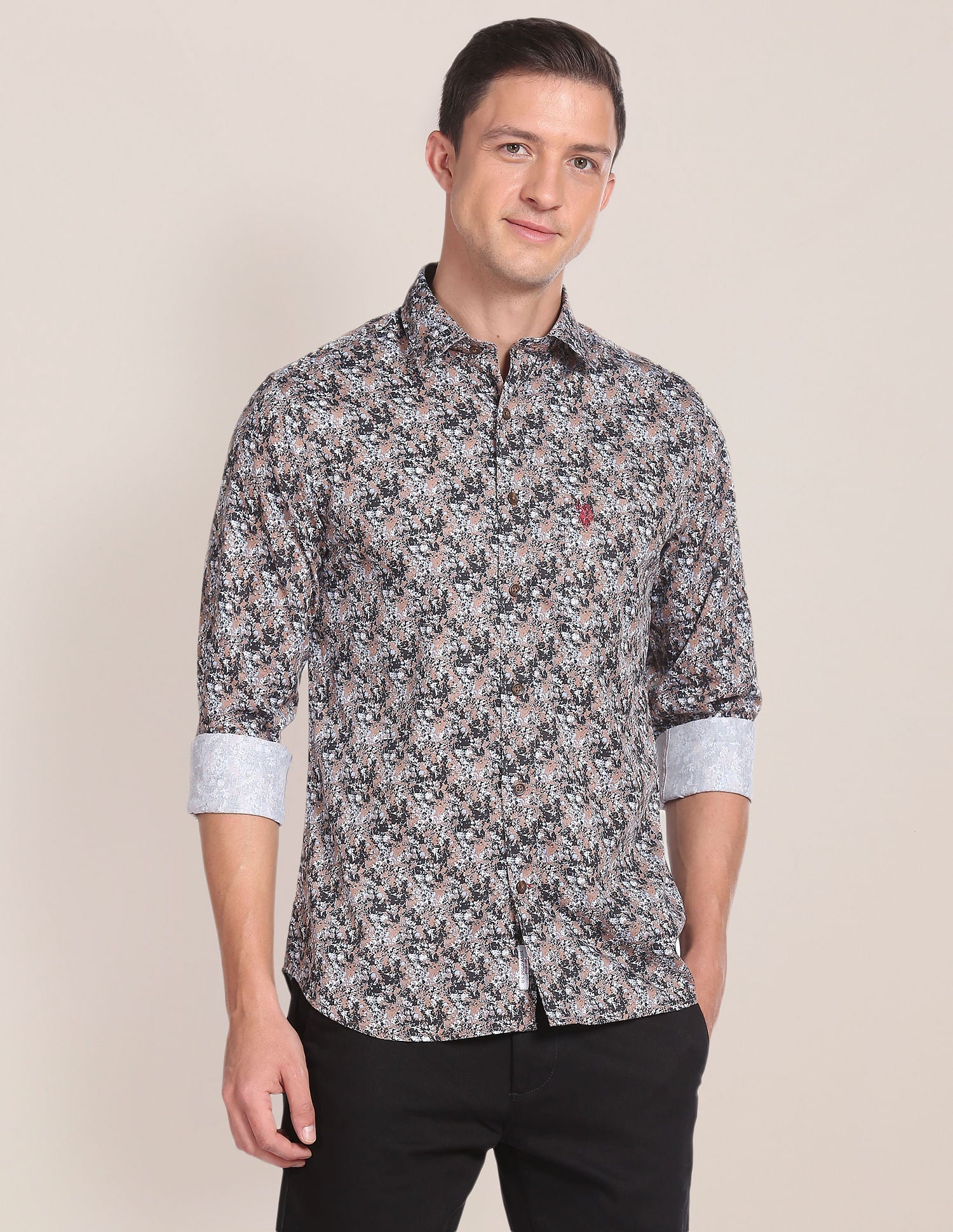 Abstract Print Cotton Twill Shirt Brown - uspoloassn-test.in | Large