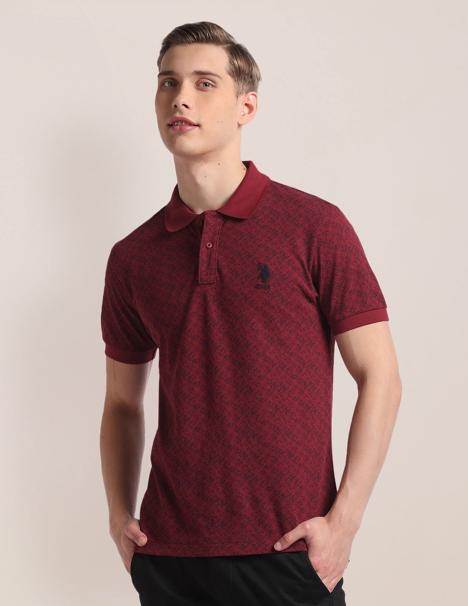 Abstract Print Cotton Polo Shirt Red - uspoloassn-test.in | Large