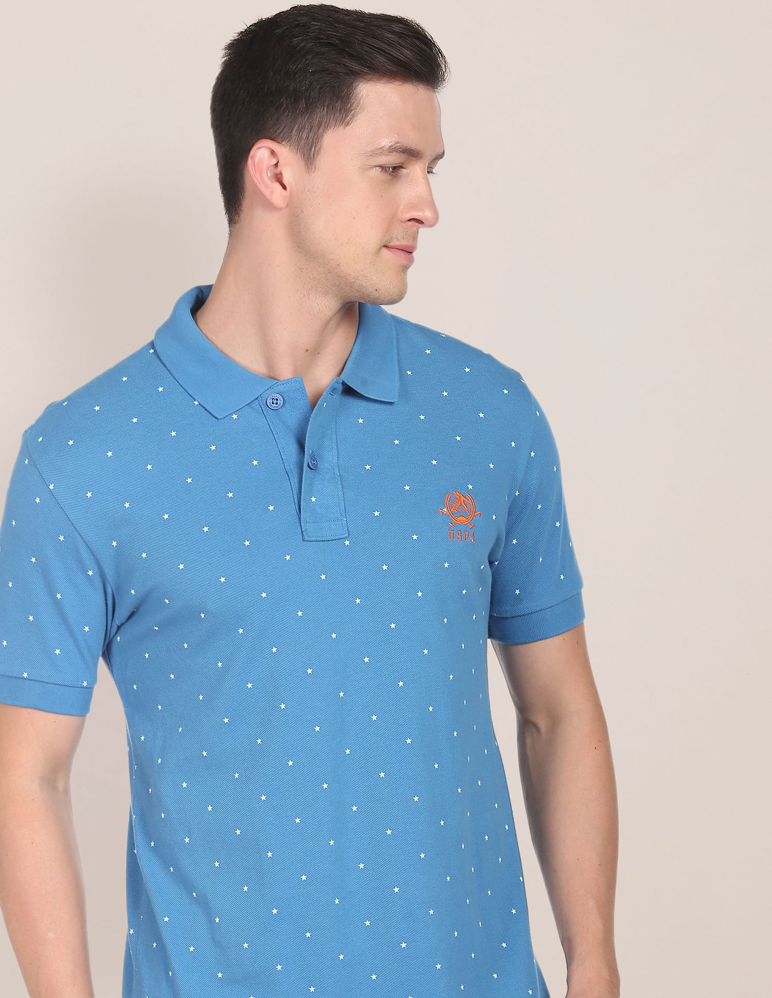 All Geometric Cotton Polo Shirt Blue - uspoloassn-test.in | Large