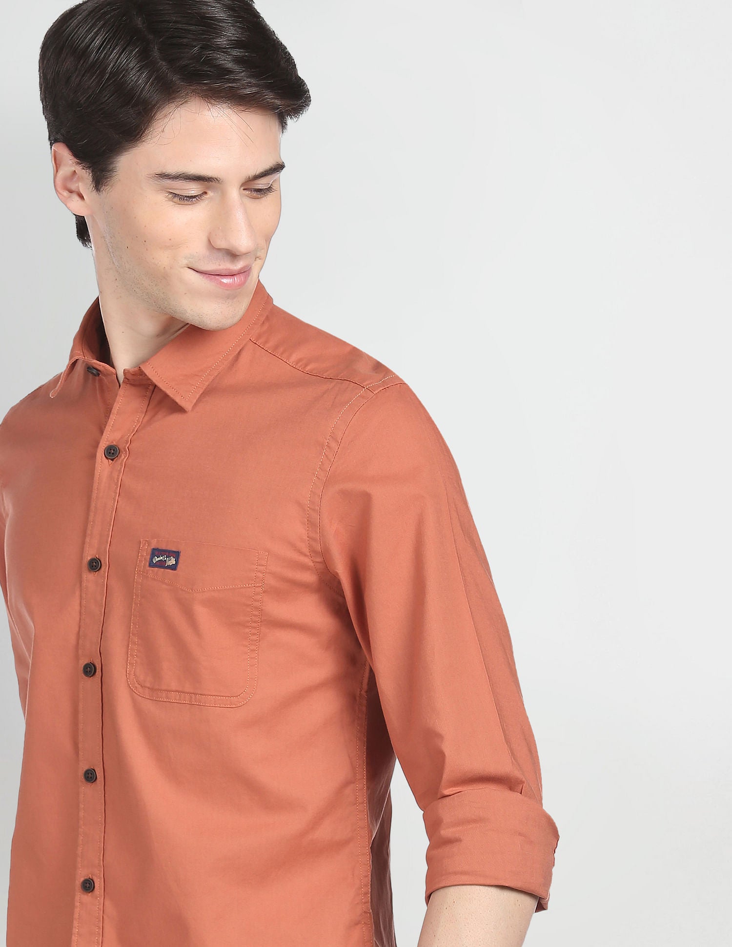 Abstract Check Twill Cotton Casual Shirt Orange - uspoloassn-test.in | Large