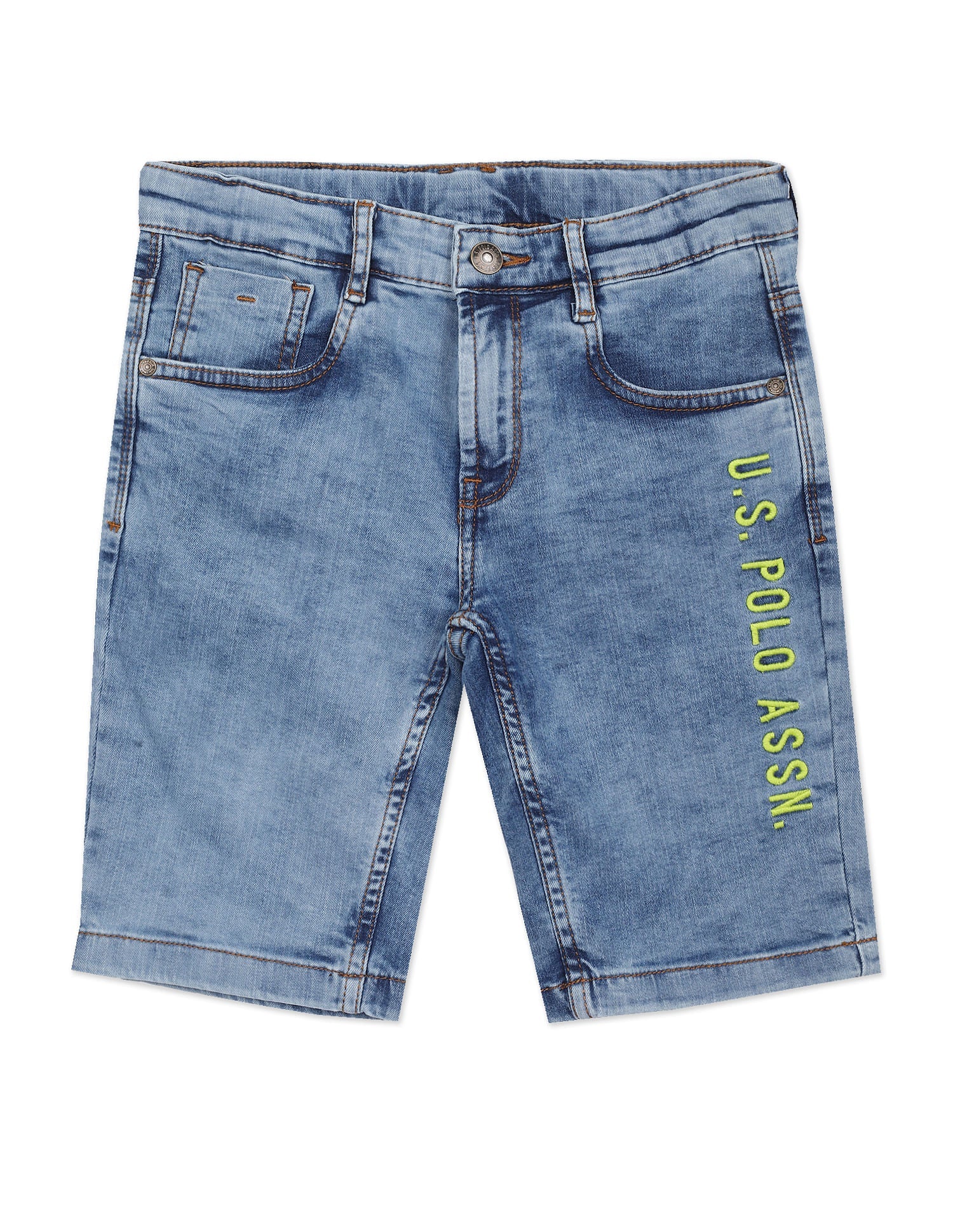 Acid Wash Logo Embroidered Denim Shorts Blue - uspoloassn-test.in | Large