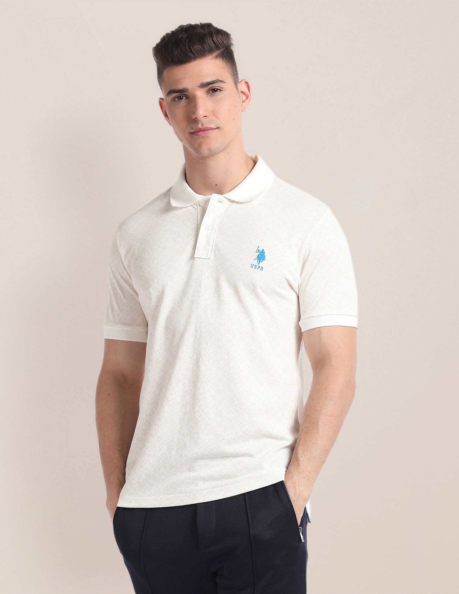 Abstract Print Slim Polo Shirt Beige - uspoloassn-test.in | Large