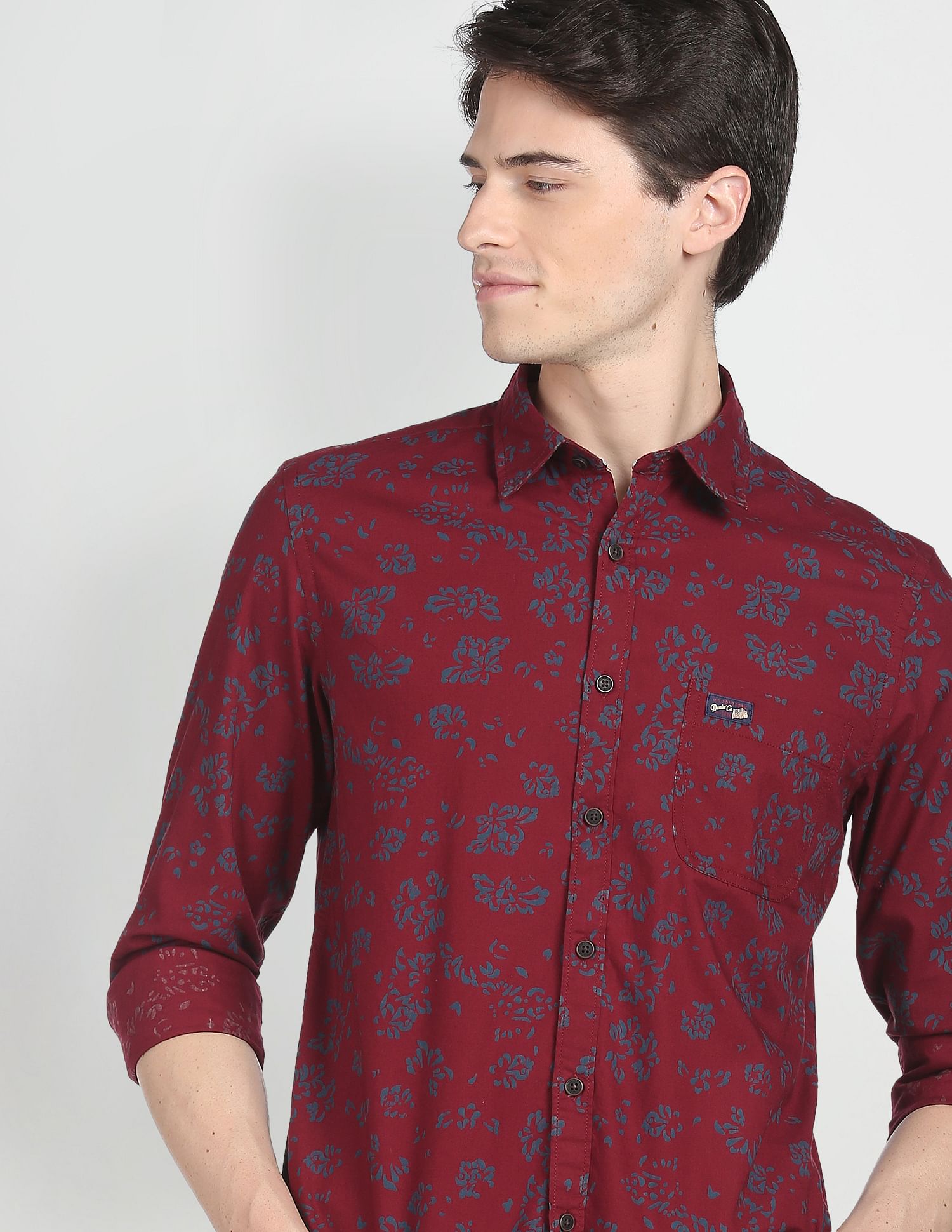 Abstract Print Cotton Casual Shirt Maroon - uspoloassn-test.in | Large