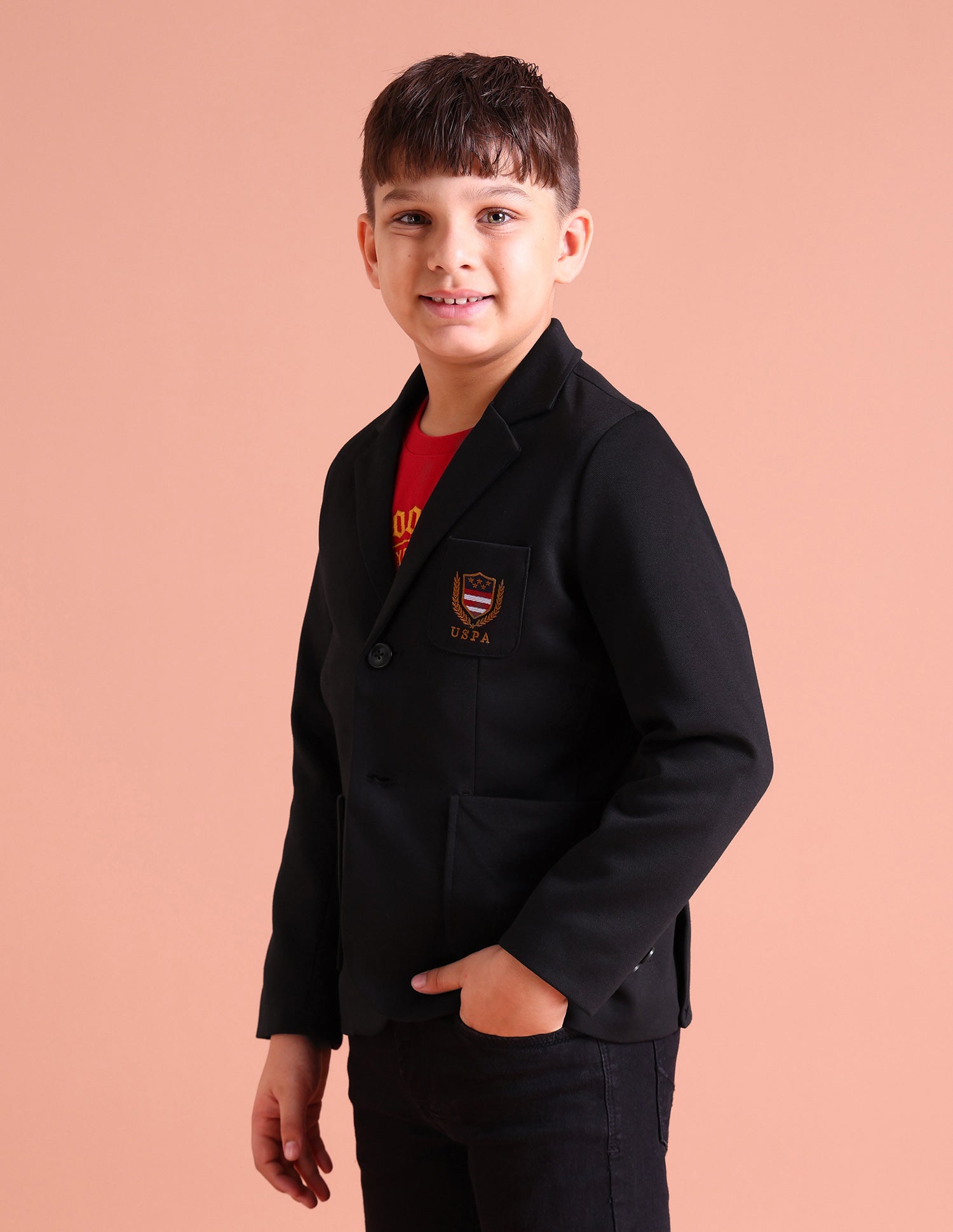 Boys Notch Lapel Collar Casual Blazer Jacket