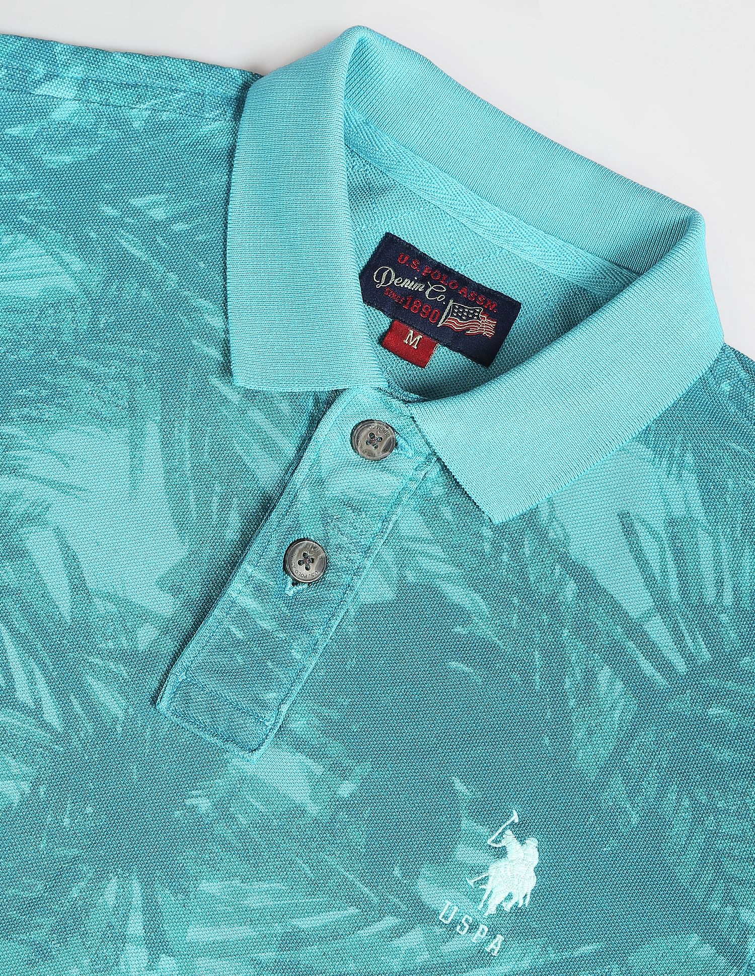 Abstract Print Cotton Polo Shirt Turquoise - uspoloassn-test.in | Large
