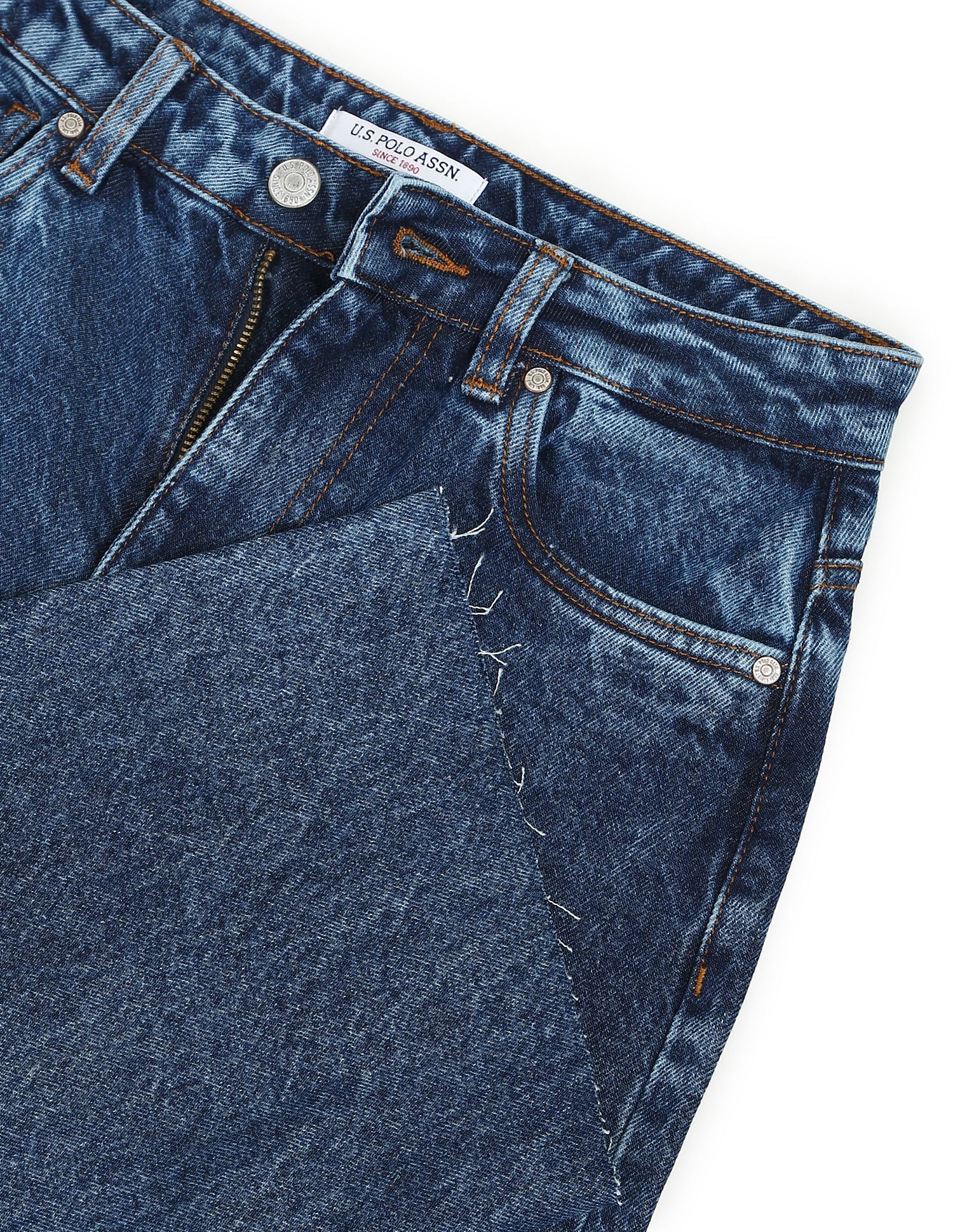 Acid Wash Unfinished Hem Wide Leg Jeans Dark Blue - uspoloassn-test.in | Large