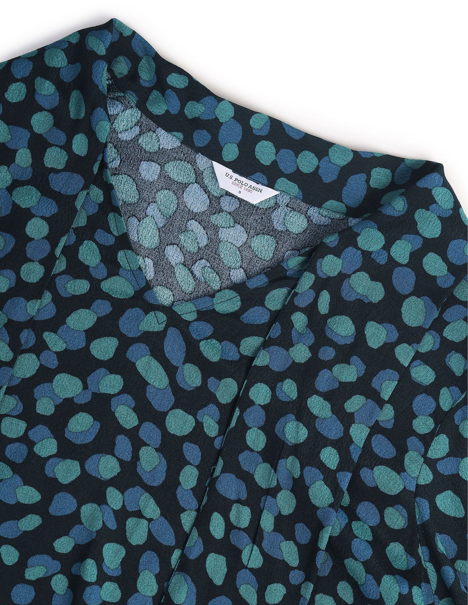 Abstract Print Bow Collar Top Blue - uspoloassn-test.in | Large