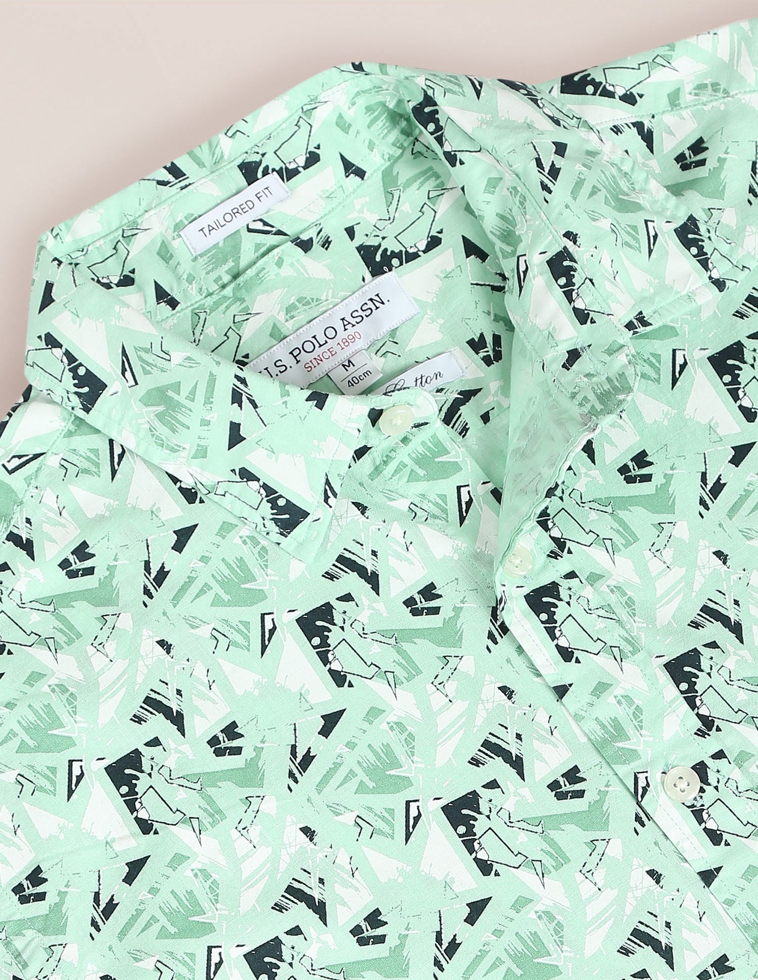 Abstract Print Cotton Shirt Green - uspoloassn-test.in | Large