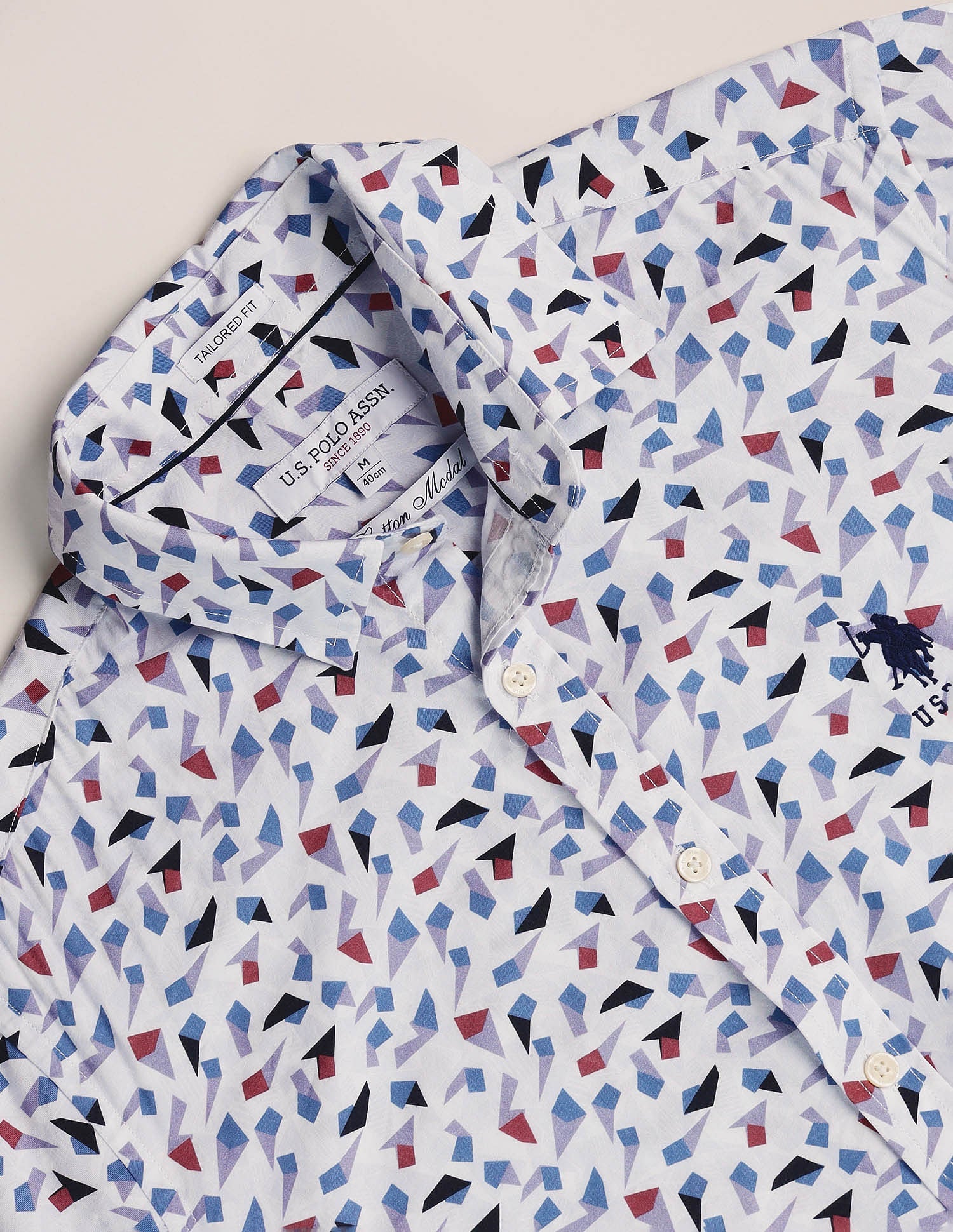 Abstract Print Twill Shirt Blue - uspoloassn-test.in | Large