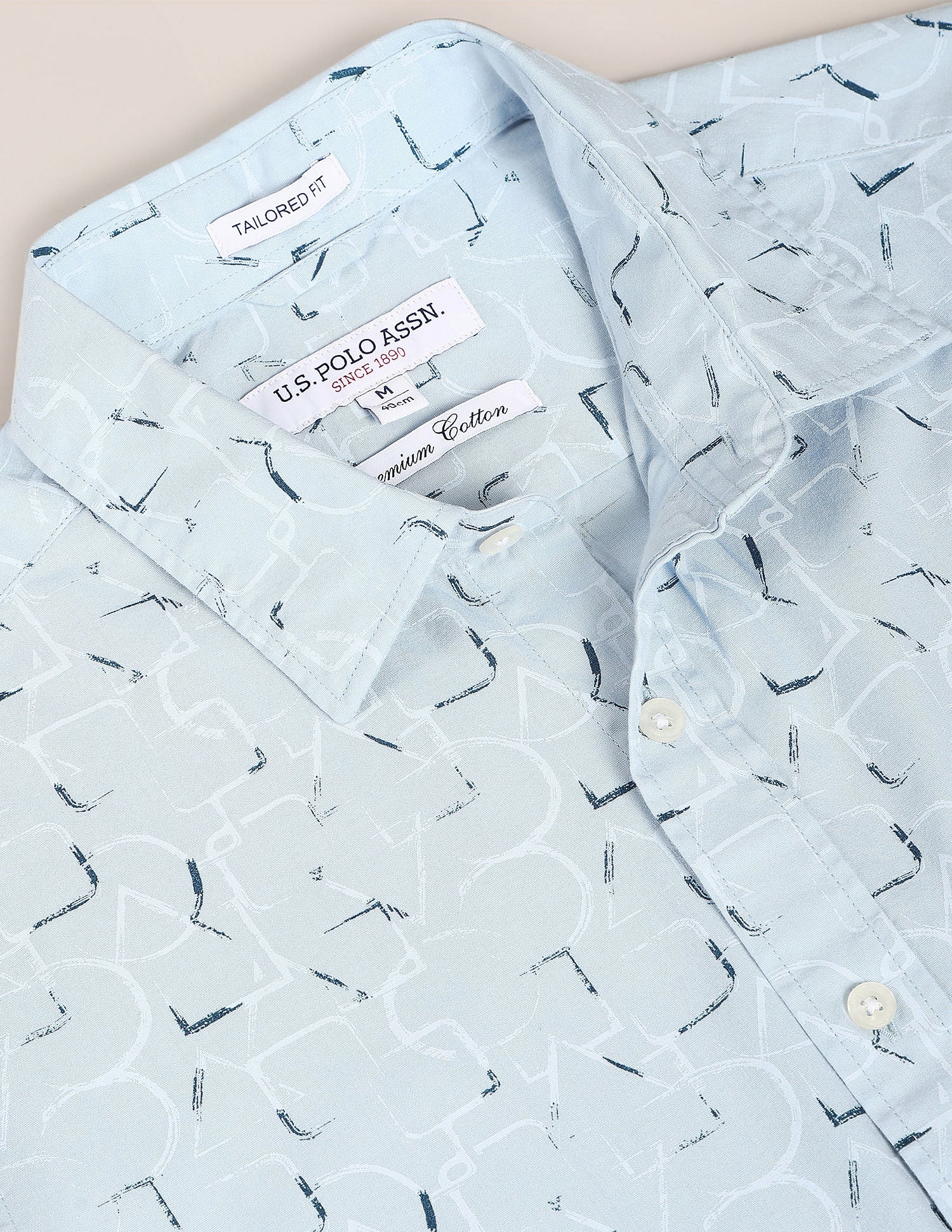 Abstract Print Tailored Fit Shirt Blue - uspoloassn-test.in | Large