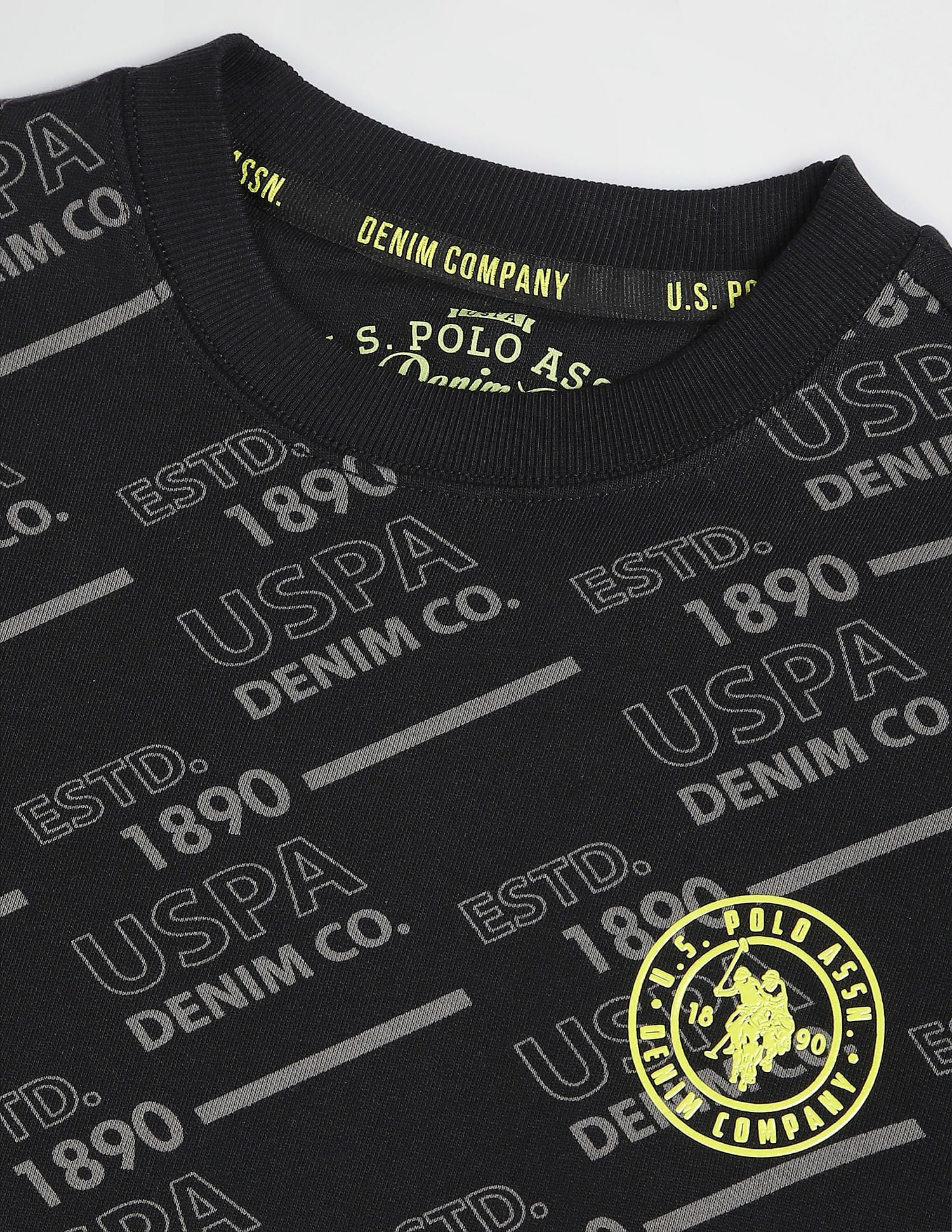 All Over Brand Print Cotton Sweatshirt Black - uspoloassn-test.in | Large