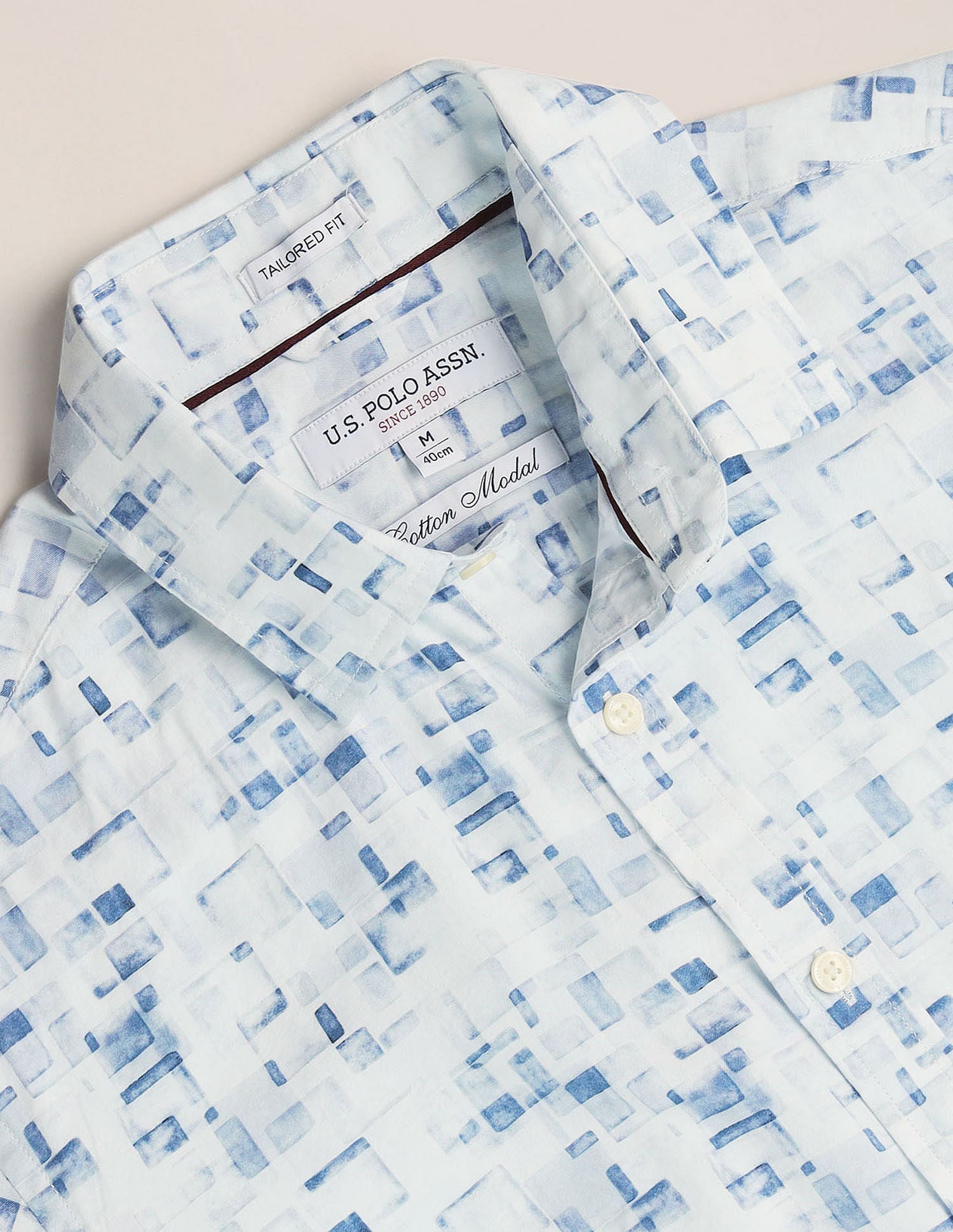Abstract Print Twill Shirt Blue - uspoloassn-test.in | Large
