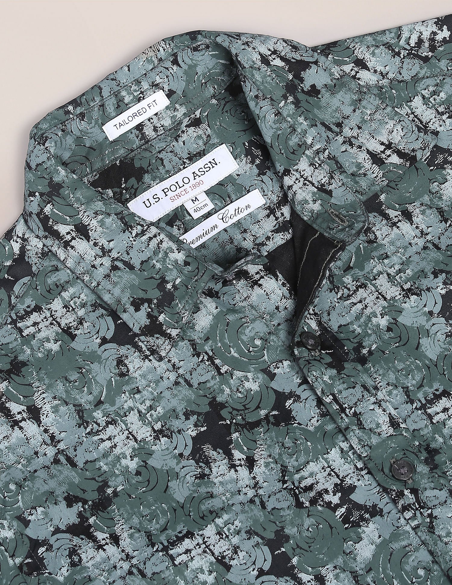 Abstract Print Twill Tailored Shirt Black and Green - uspoloassn-test.in | Large