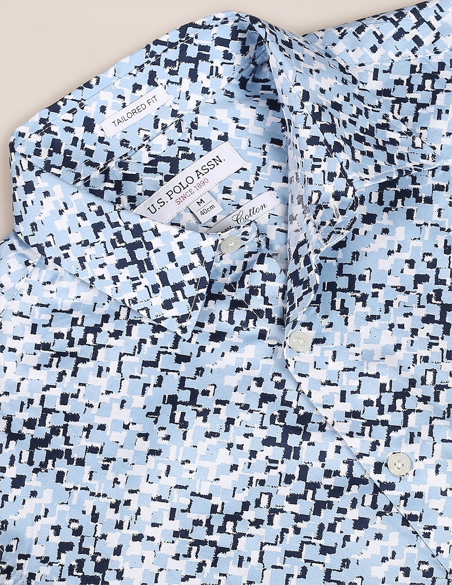 Abstract Print Sateen Shirt Light Blue - uspoloassn-test.in | Large