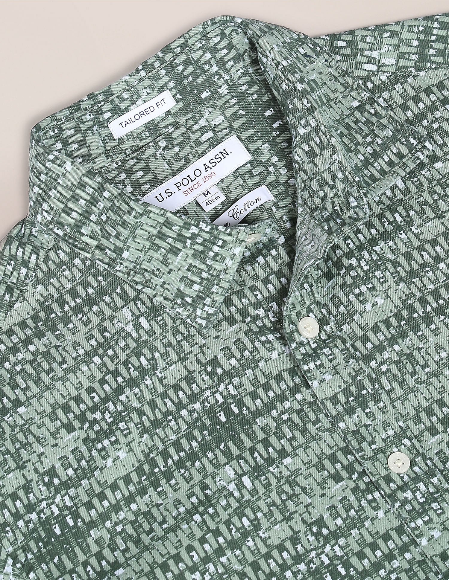Abstract Print Cotton Twill Shirt Green - uspoloassn-test.in | Large