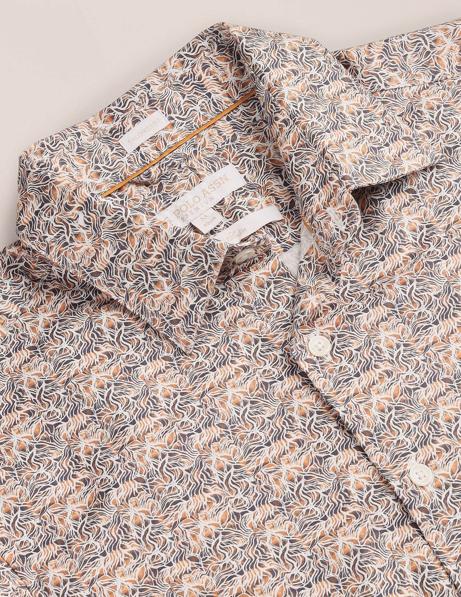 Abstract Print Sateen Shirt Brown - uspoloassn-test.in | Large