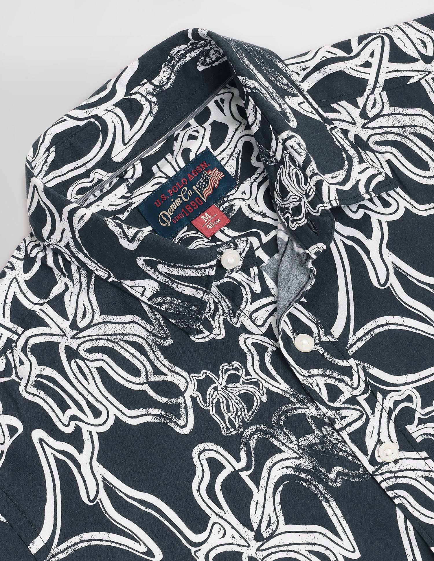 Abstract Print Slim Fit Shirt Black - uspoloassn-test.in | Large