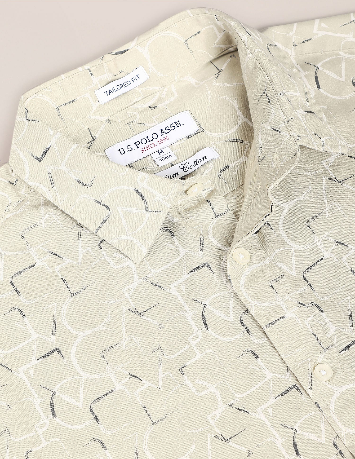 Abstract Print Tailored Fit Shirt Beige - uspoloassn-test.in | Large