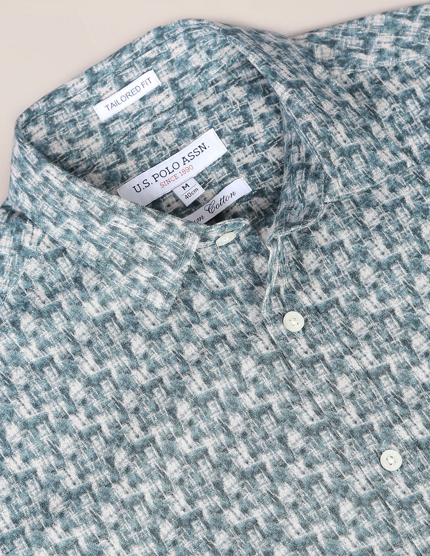 Abstract Print Cotton Twill Shirt Green - uspoloassn-test.in | Large