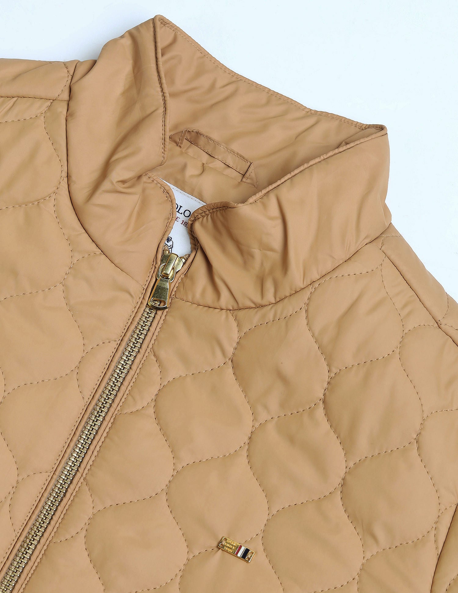 High Neck Puffer Jacket Beige - uspoloassn-test.in | Large