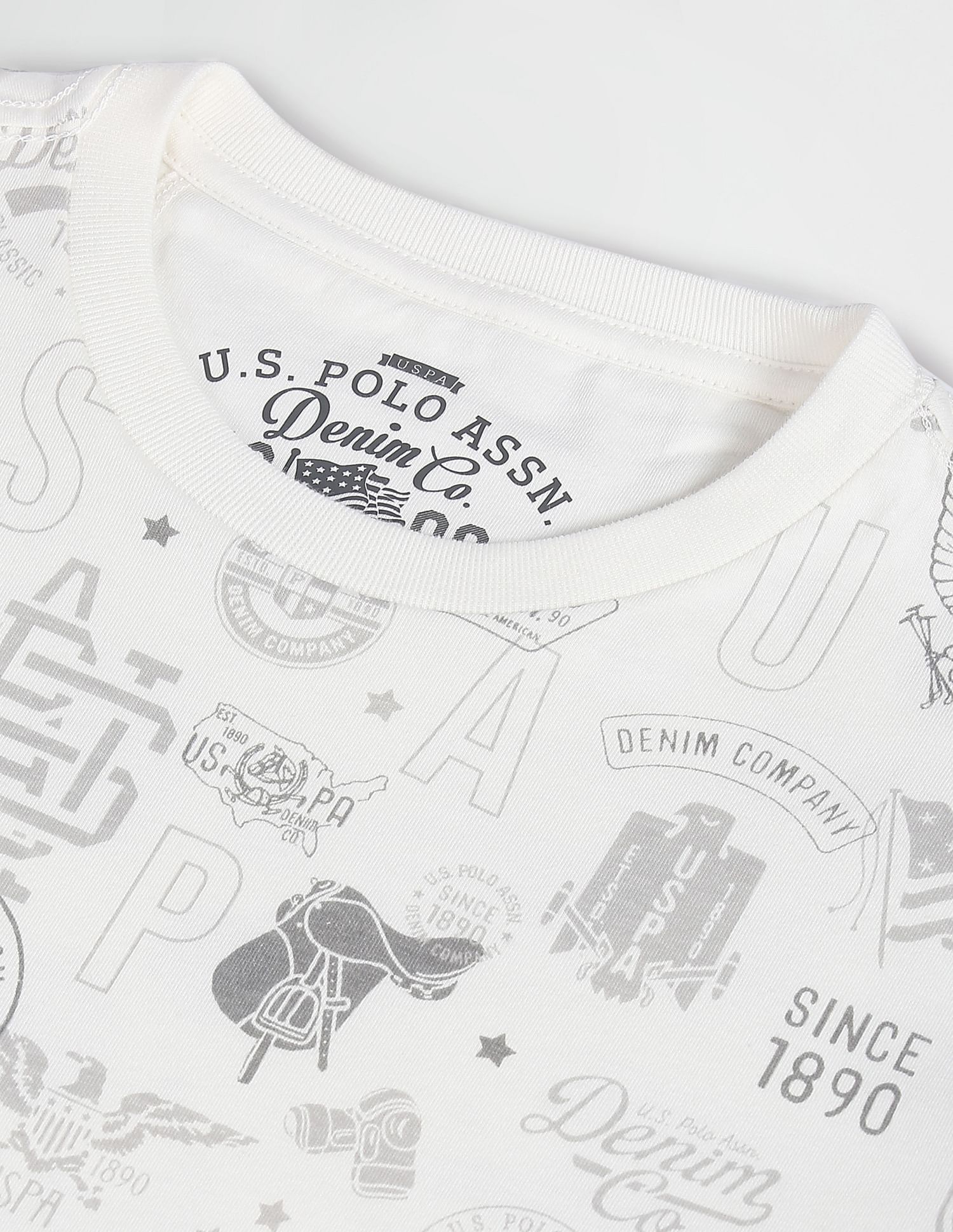 All Over Brand Print Cotton T-Shirt White - uspoloassn-test.in | Large