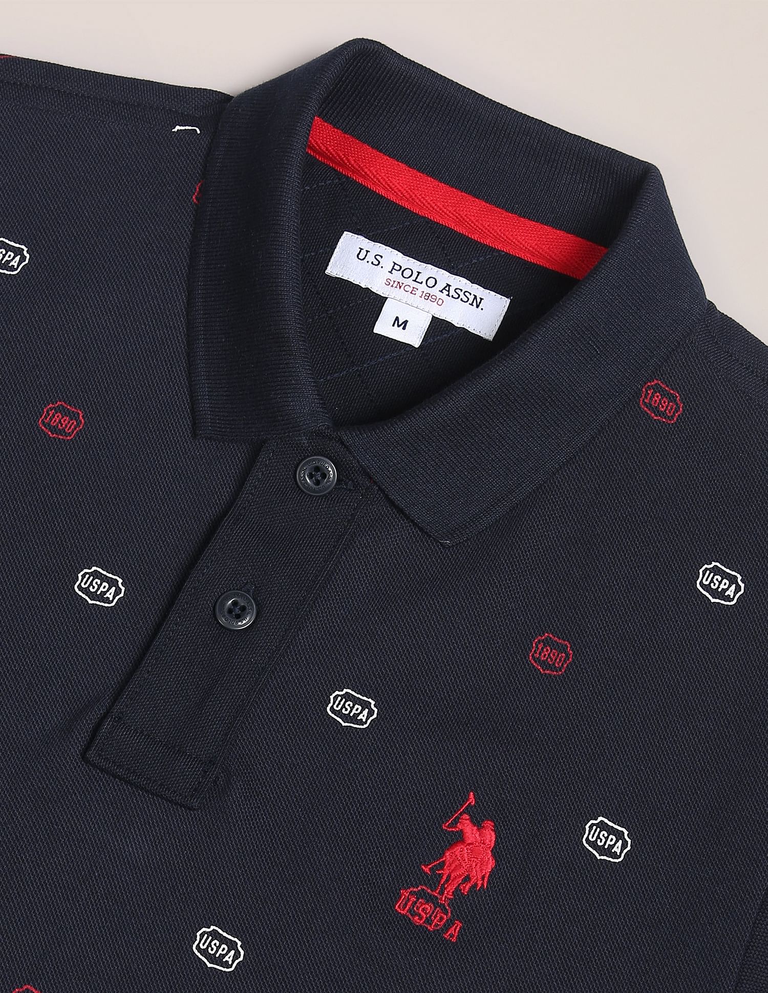 All Over Brand Print Cotton Polo Shirt Navy - uspoloassn-test.in | Large