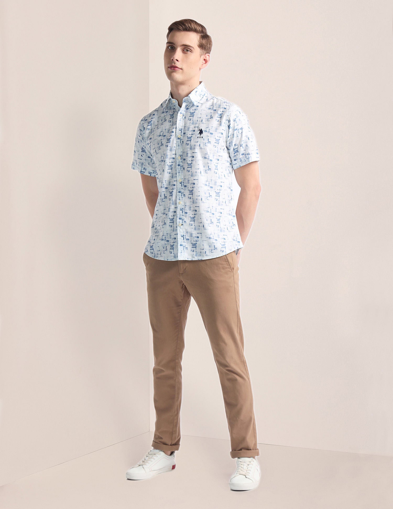 Abstract Print Twill Shirt Blue - uspoloassn-test.in | Large