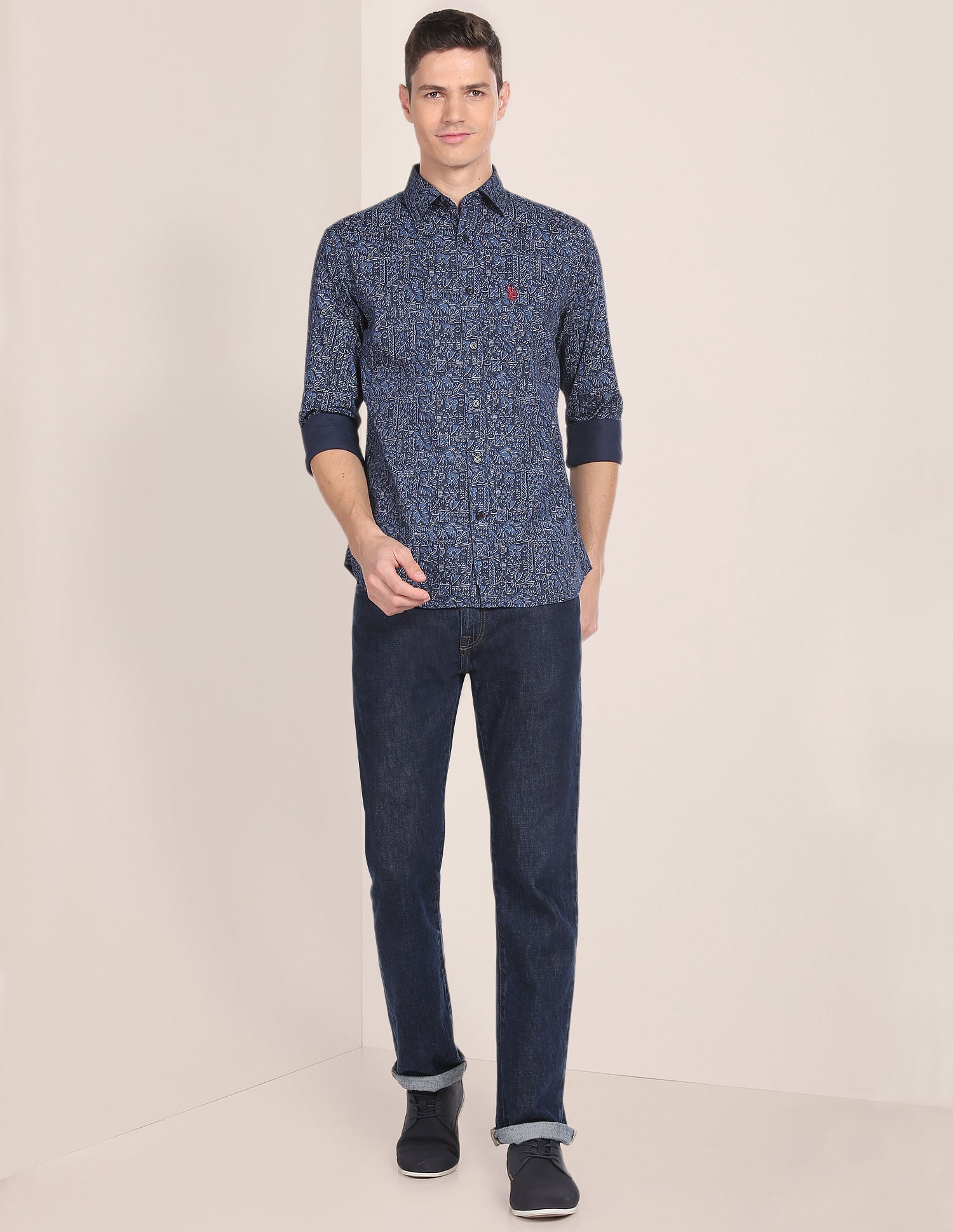 Abstract Print Cotton Shirt Navy - uspoloassn-test.in | Large