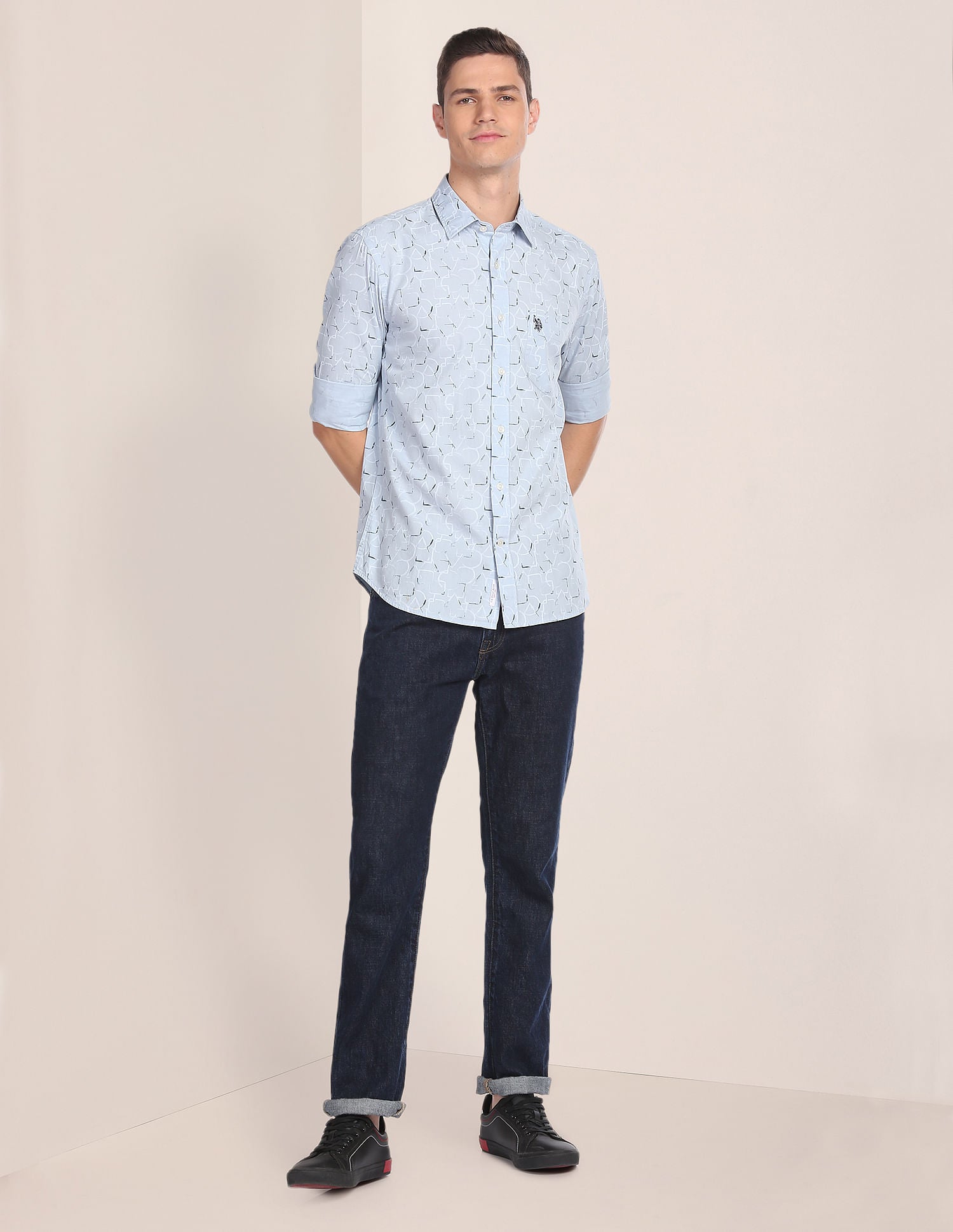 Abstract Print Tailored Fit Shirt Blue - uspoloassn-test.in | Large