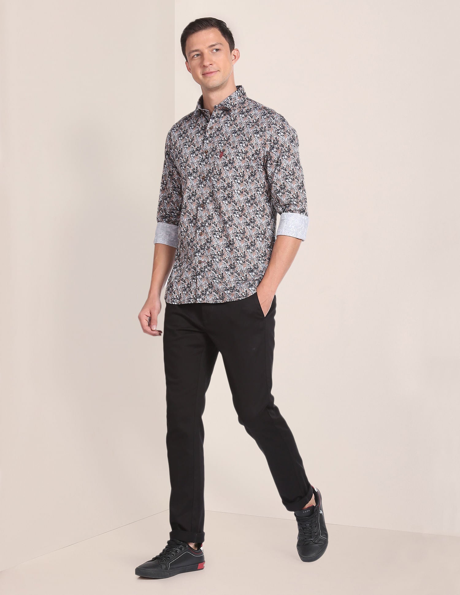 Abstract Print Cotton Twill Shirt Brown - uspoloassn-test.in | Large
