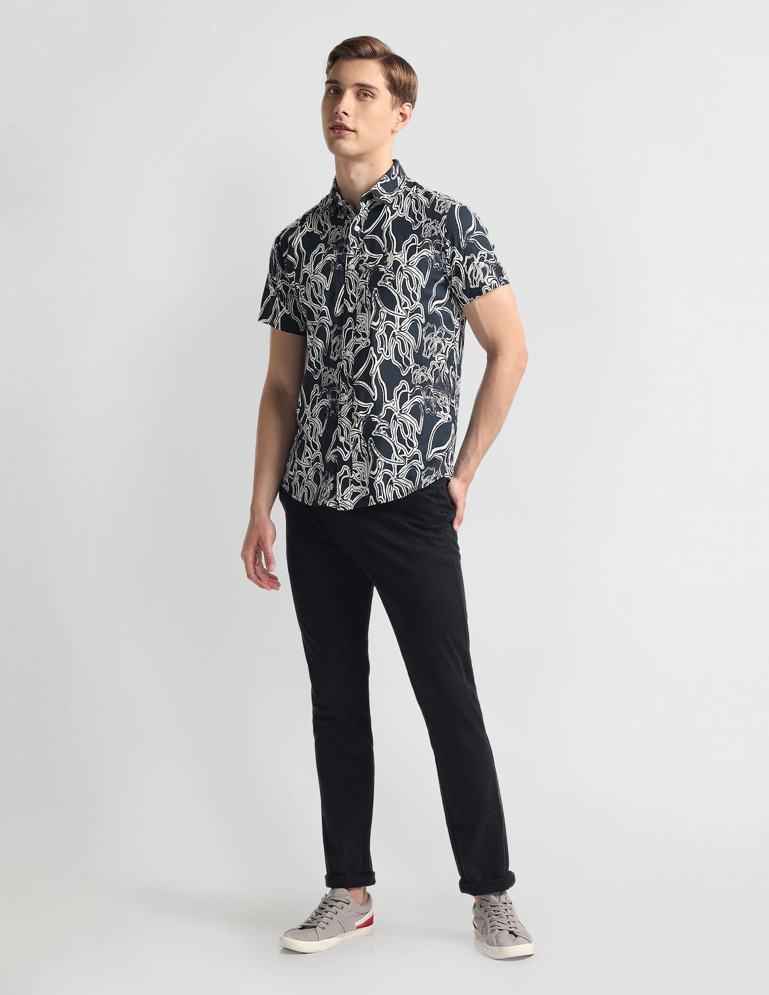 Abstract Print Slim Fit Shirt Black - uspoloassn-test.in | Large