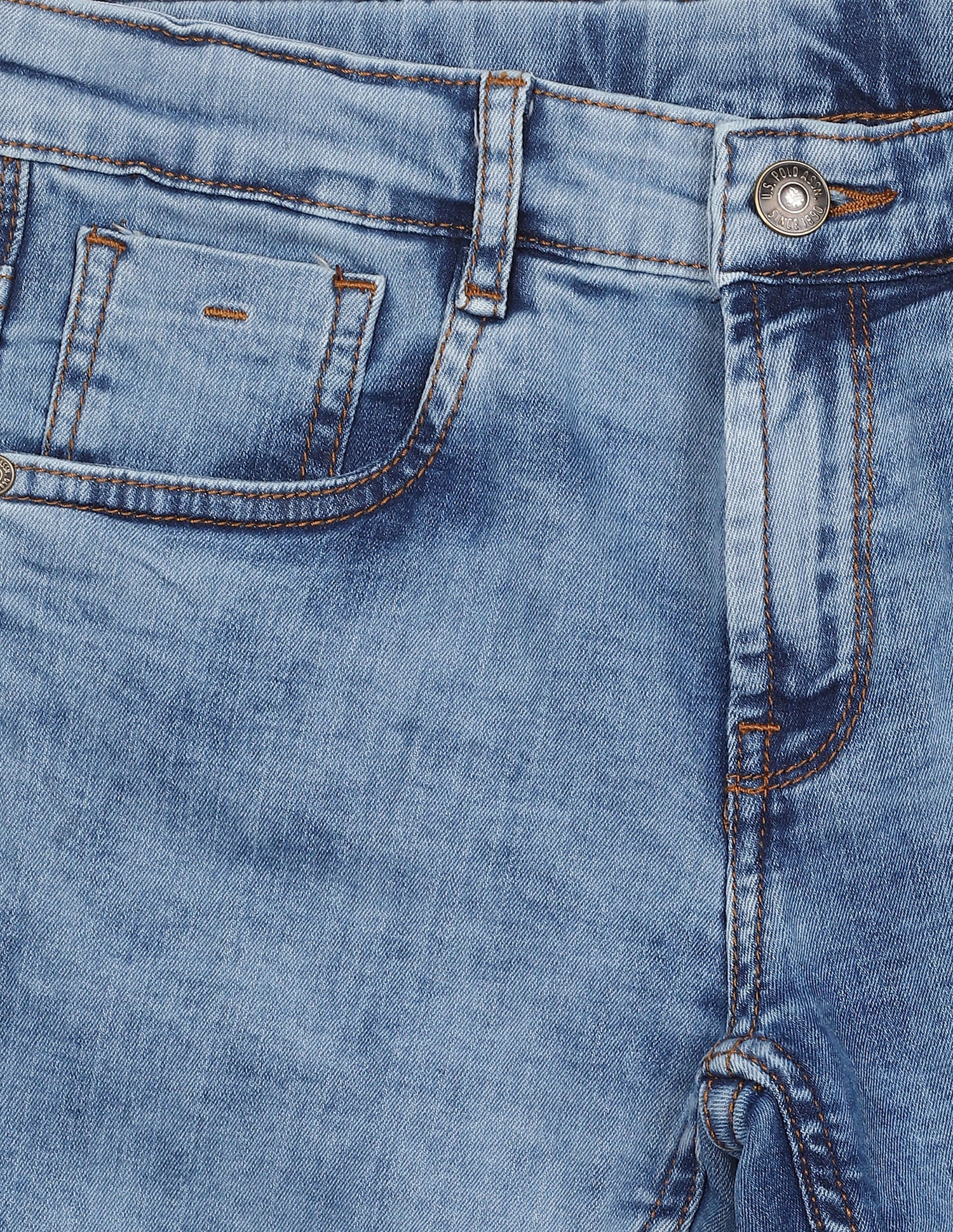 Acid Wash Logo Embroidered Denim Shorts Blue - uspoloassn-test.in | Large