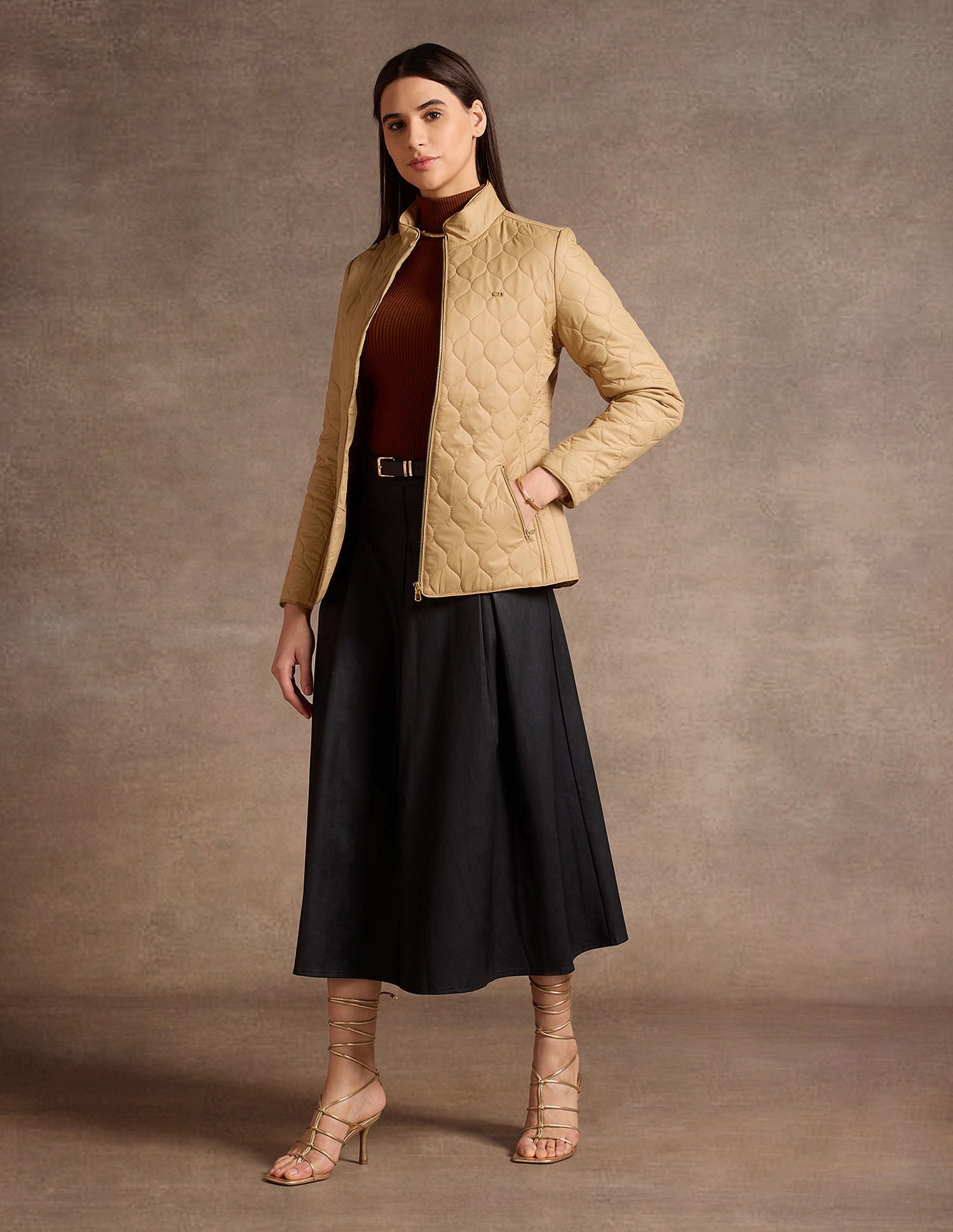 High Neck Puffer Jacket Beige - uspoloassn-test.in | Large