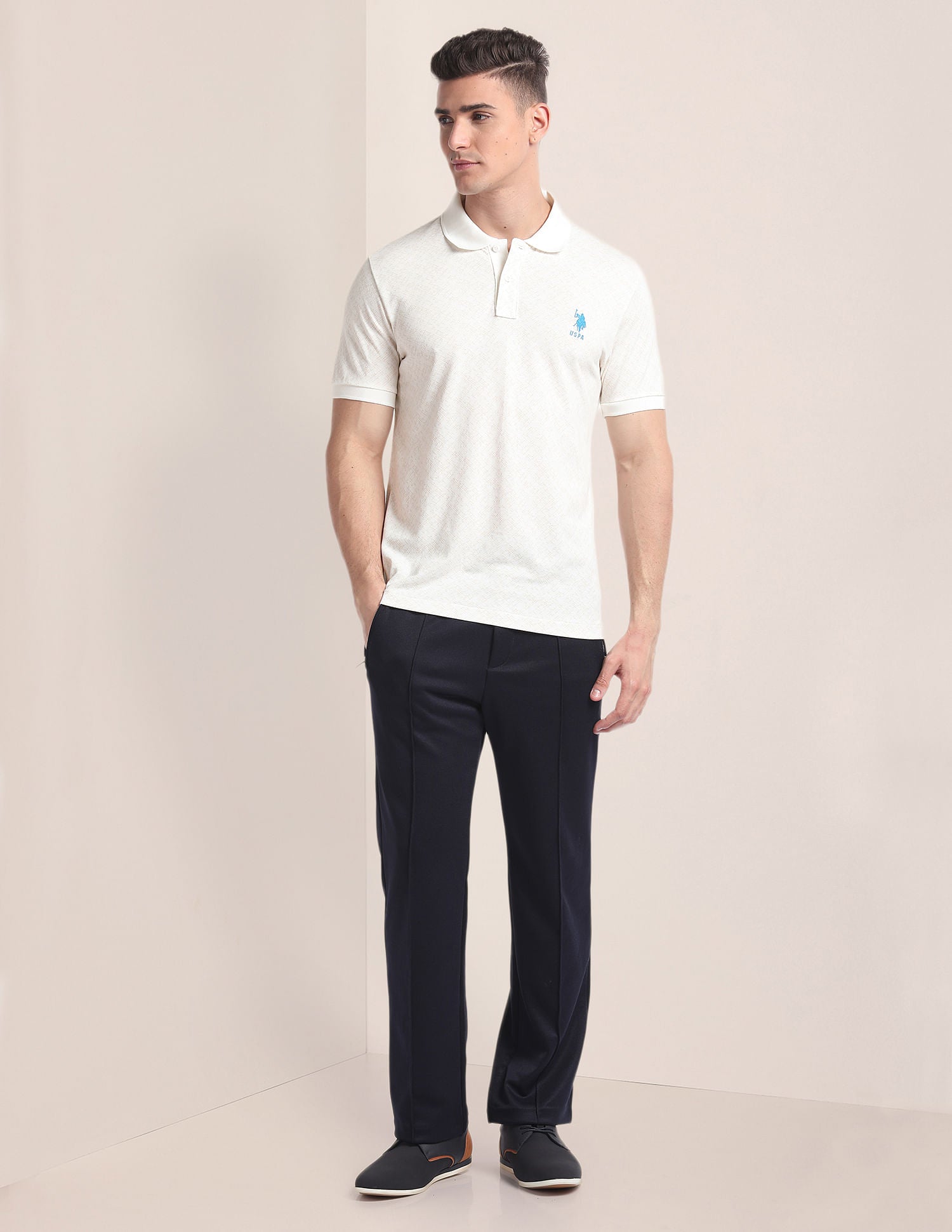 Abstract Print Slim Polo Shirt Beige - uspoloassn-test.in | Large