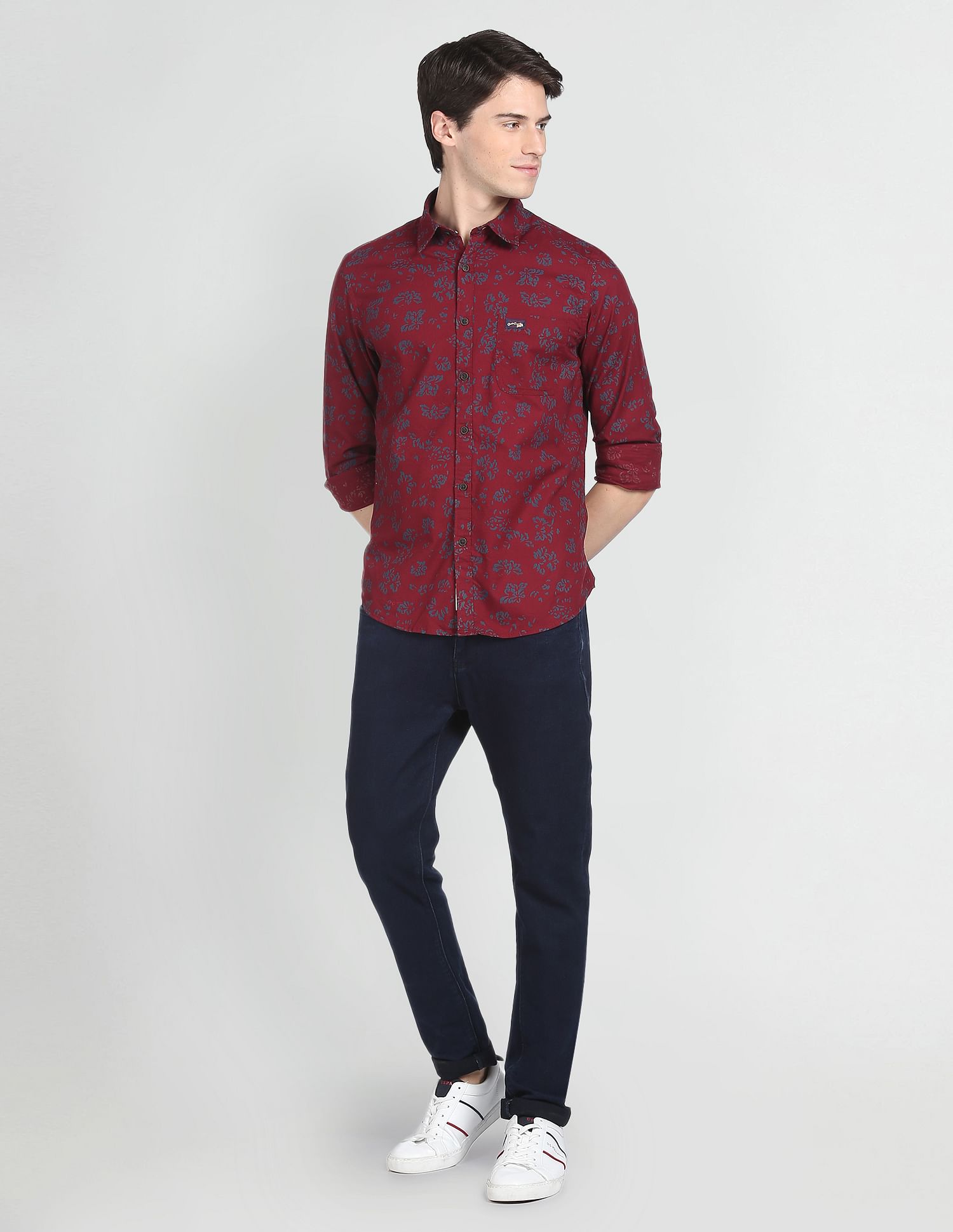 Abstract Print Cotton Casual Shirt Maroon - uspoloassn-test.in | Large