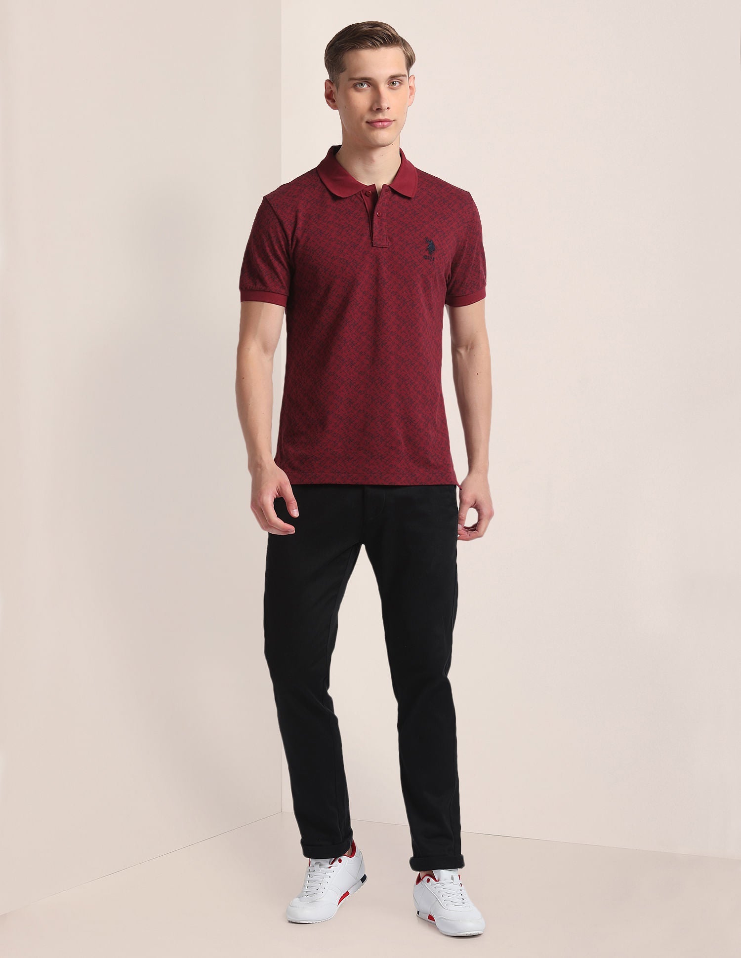 Abstract Print Cotton Polo Shirt Red - uspoloassn-test.in | Large