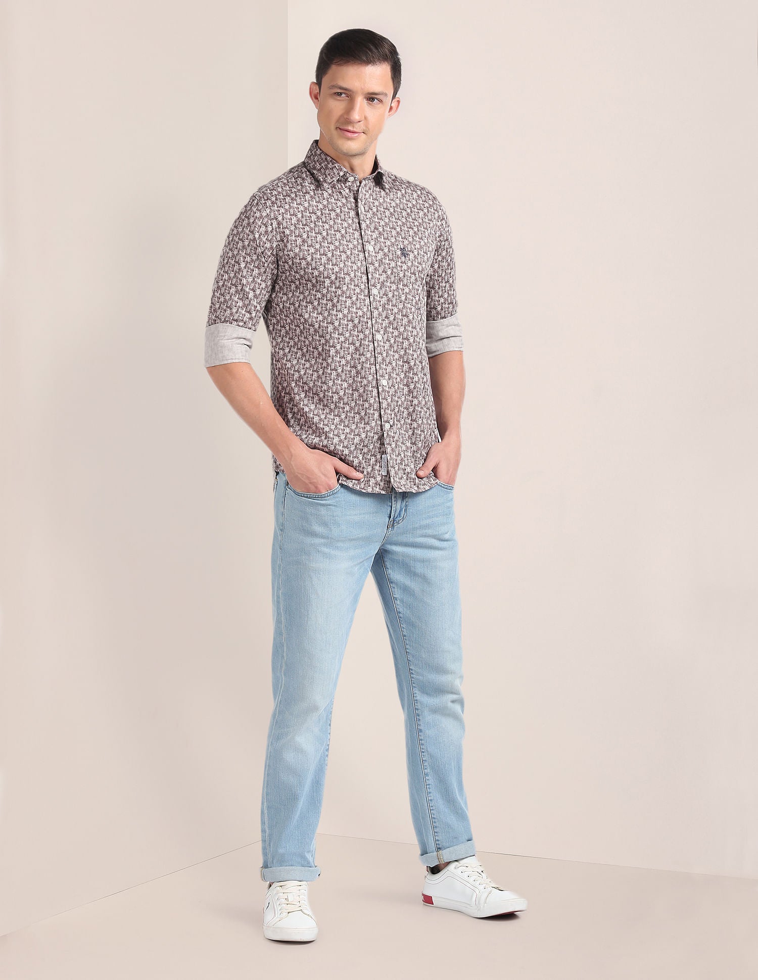 Abstract Print Cotton Twill Shirt Brown - uspoloassn-test.in | Large