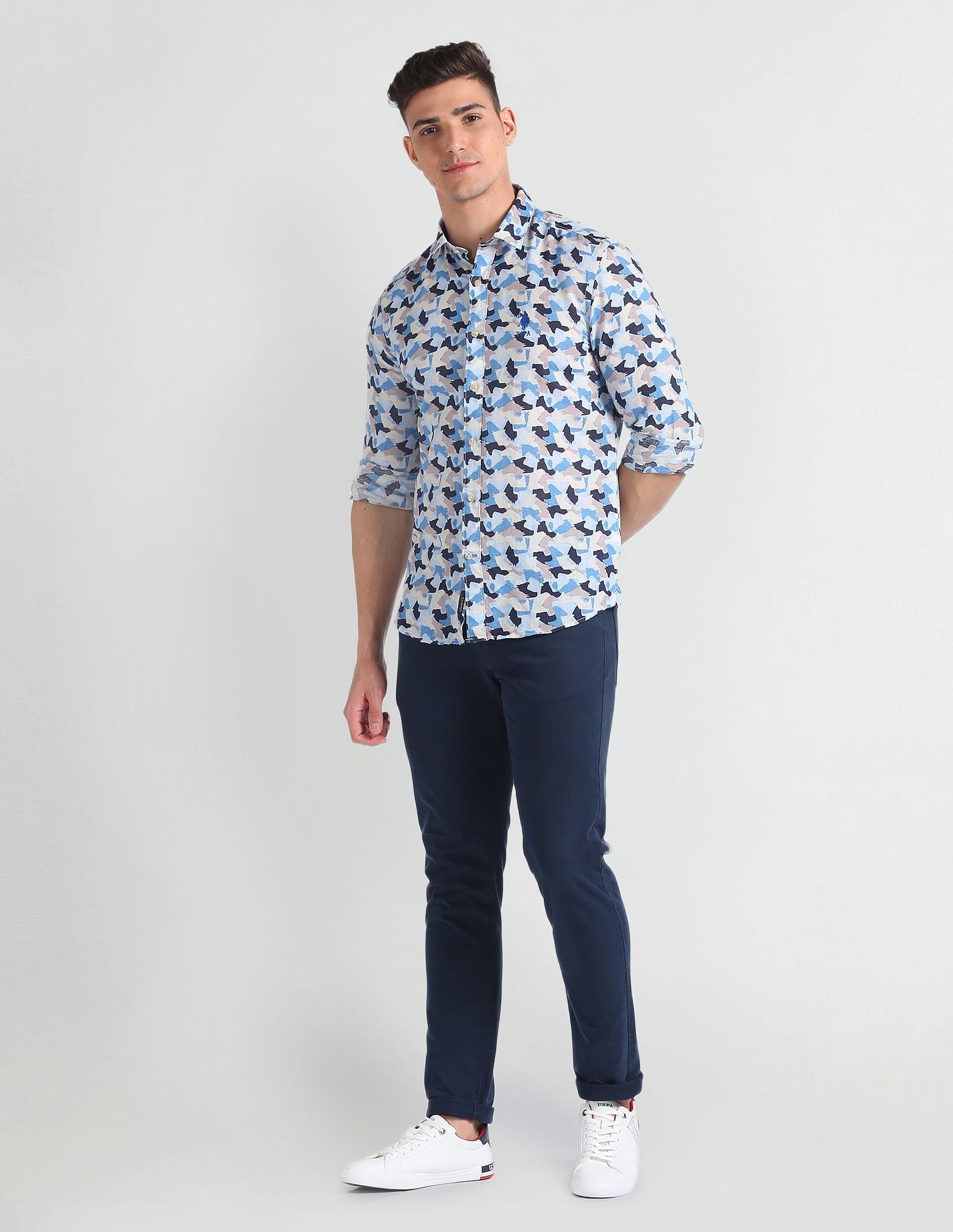 Abstract Print Slim Fit Shirt Blue - uspoloassn-test.in | Large