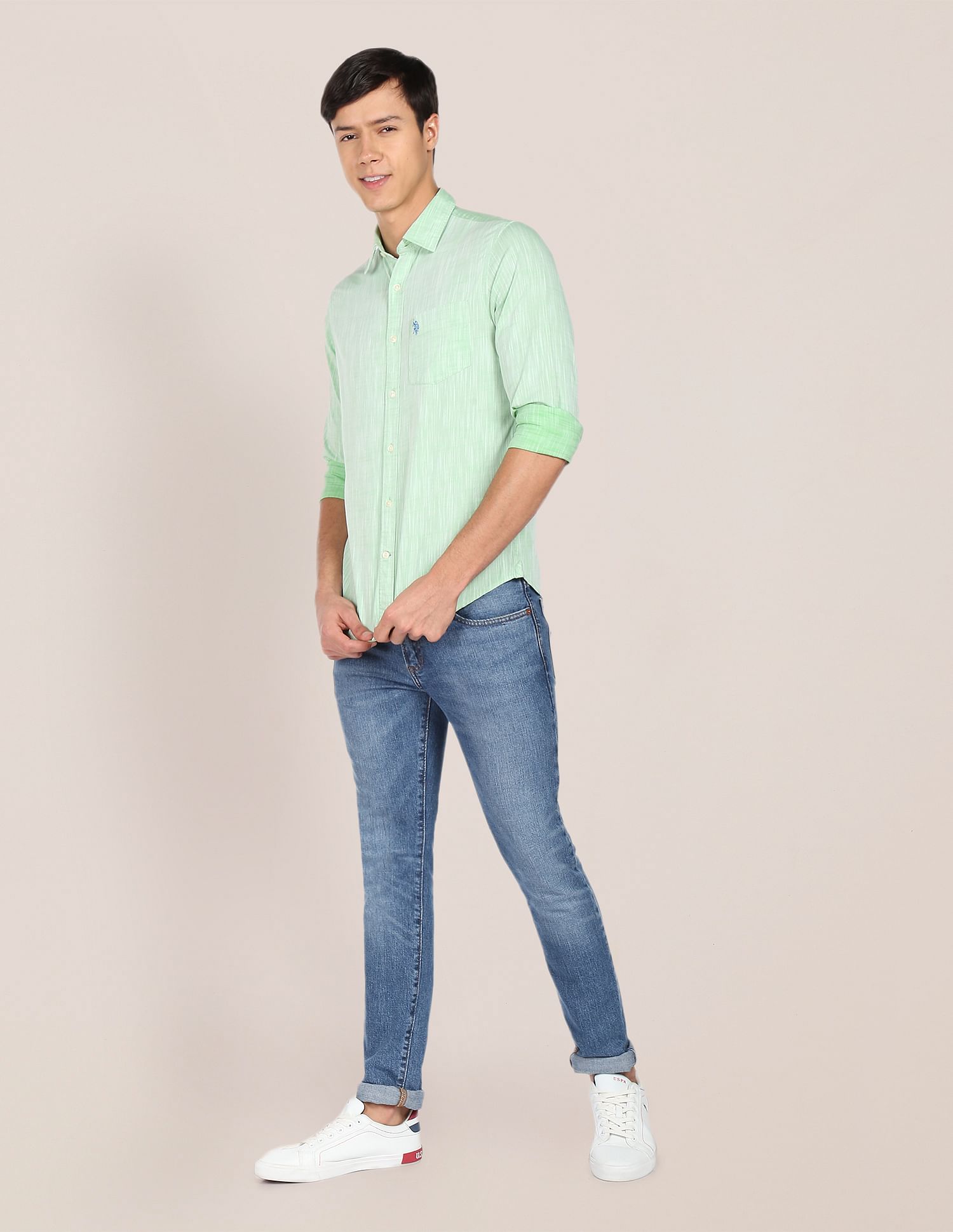 Abstract Tailored Regular Fit Cotton Casual Shirt Green - uspoloassn-test.in | Large