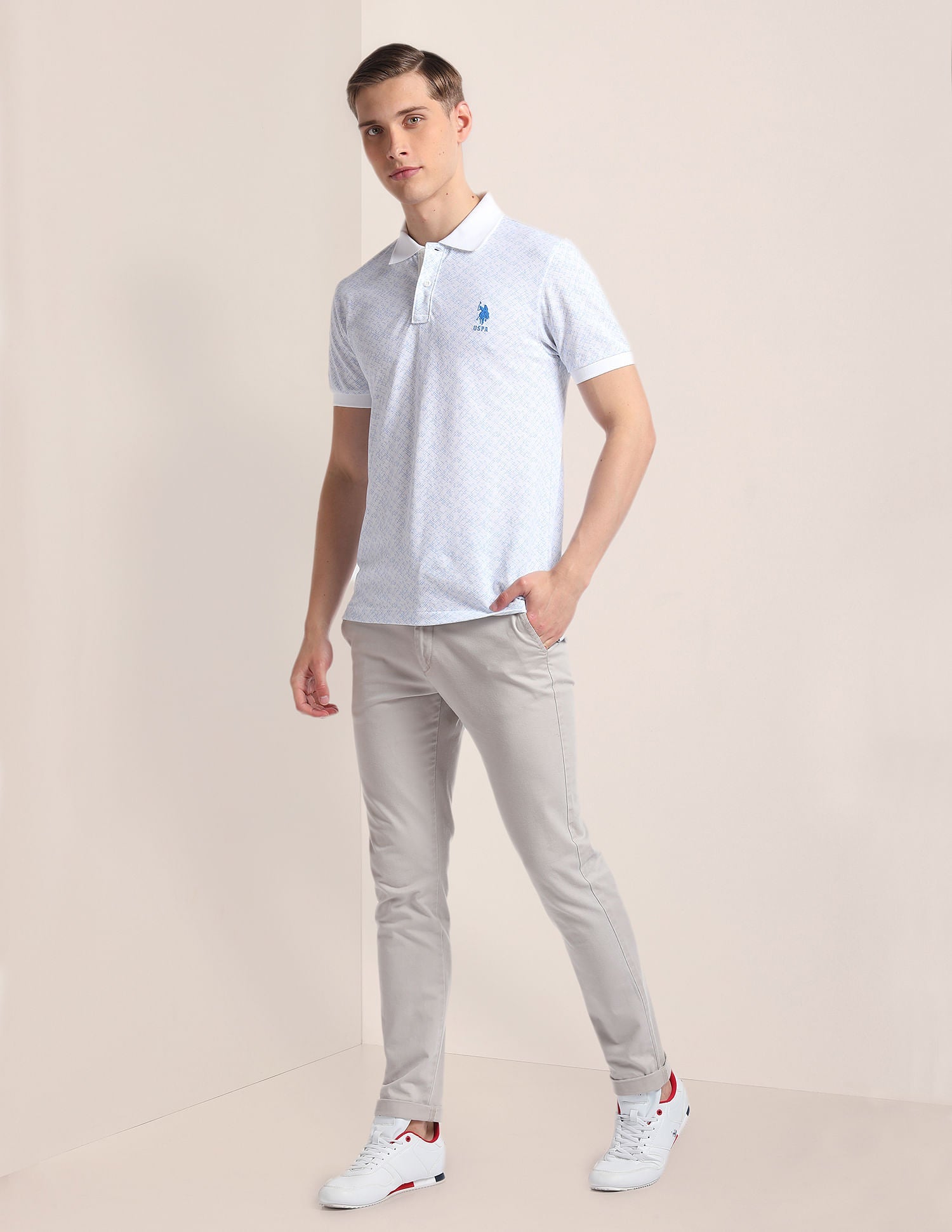 Abstract Print Cotton Polo Shirt Blue - uspoloassn-test.in | Large