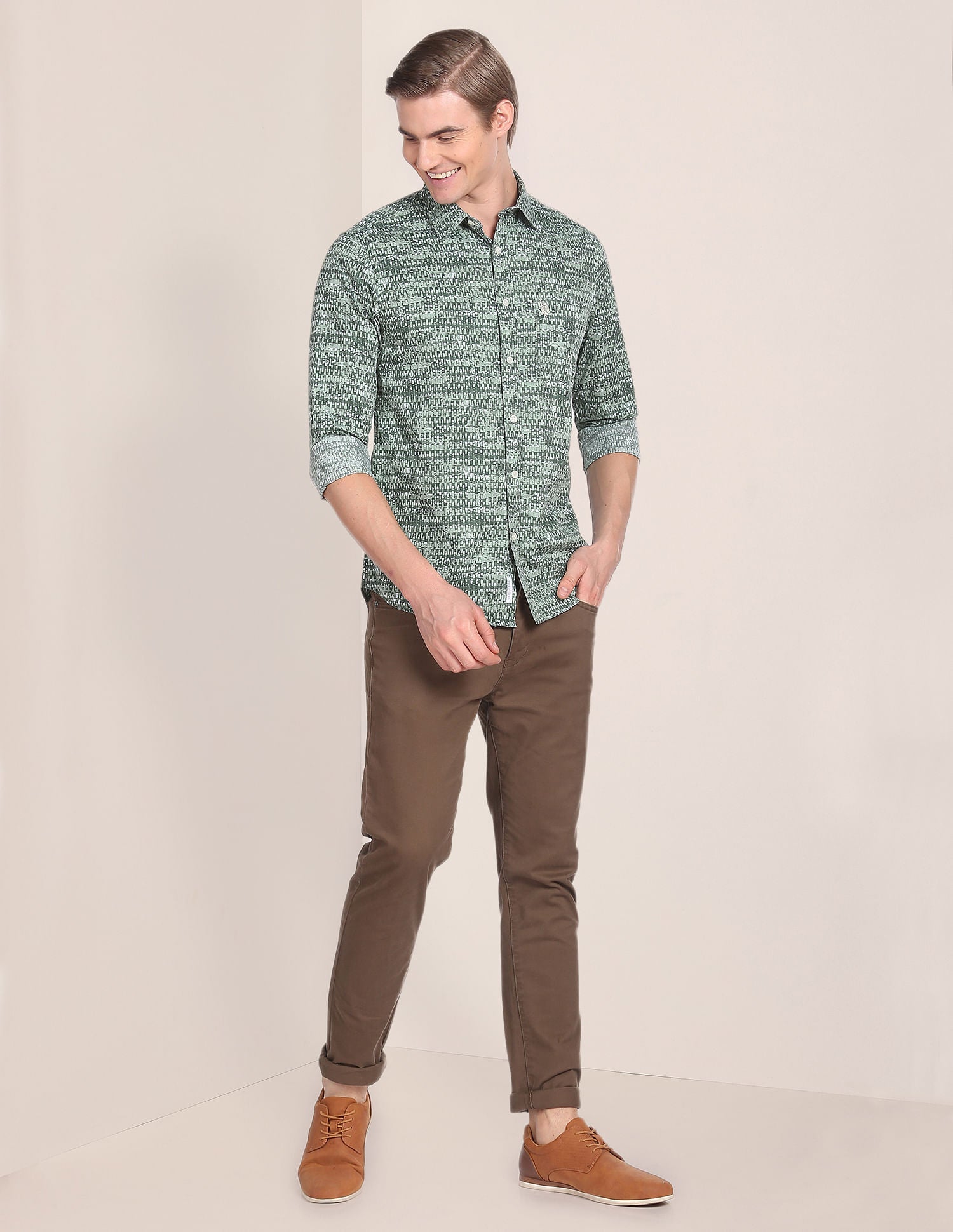 Abstract Print Cotton Twill Shirt Green - uspoloassn-test.in | Large