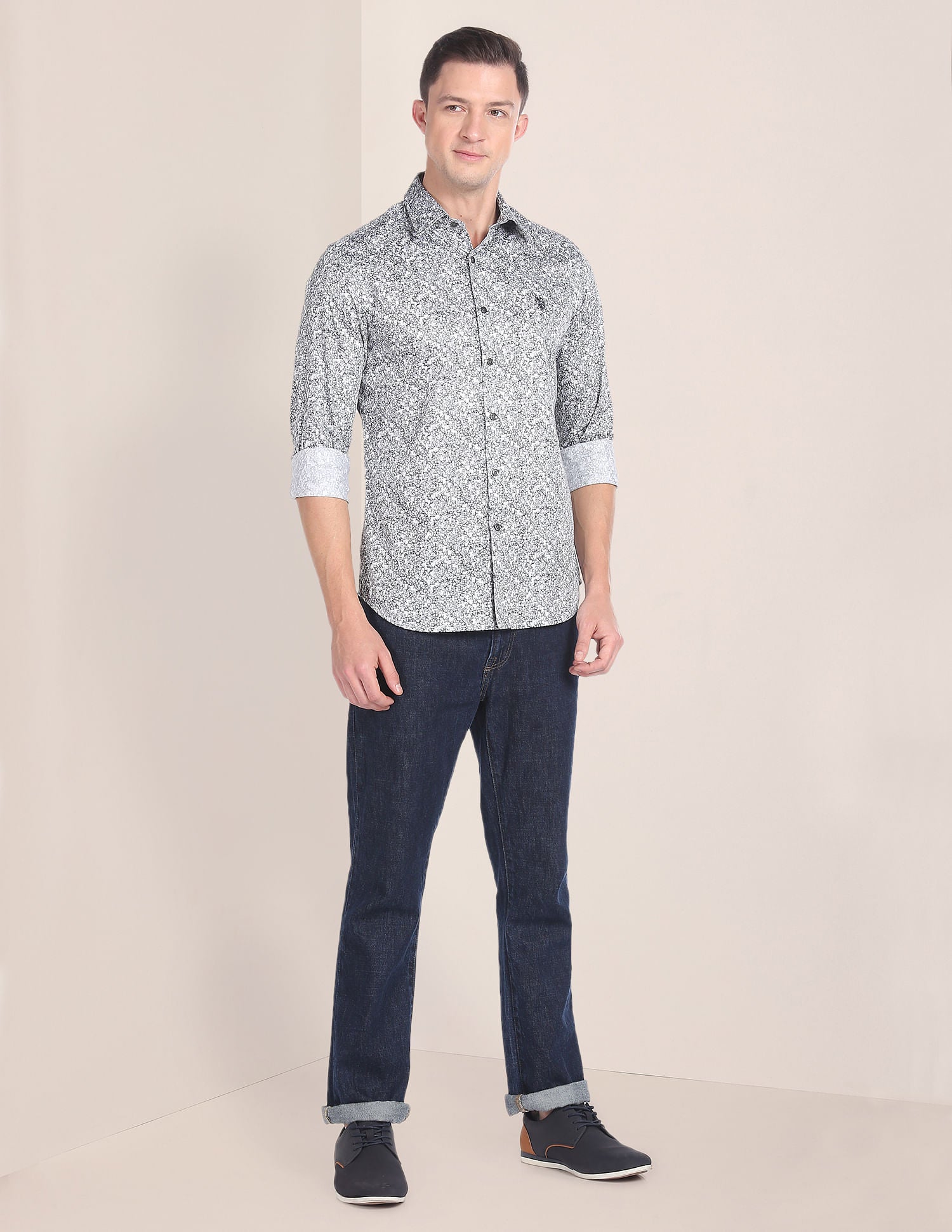 Abstract Print Twill Shirt Grey - uspoloassn-test.in | Large