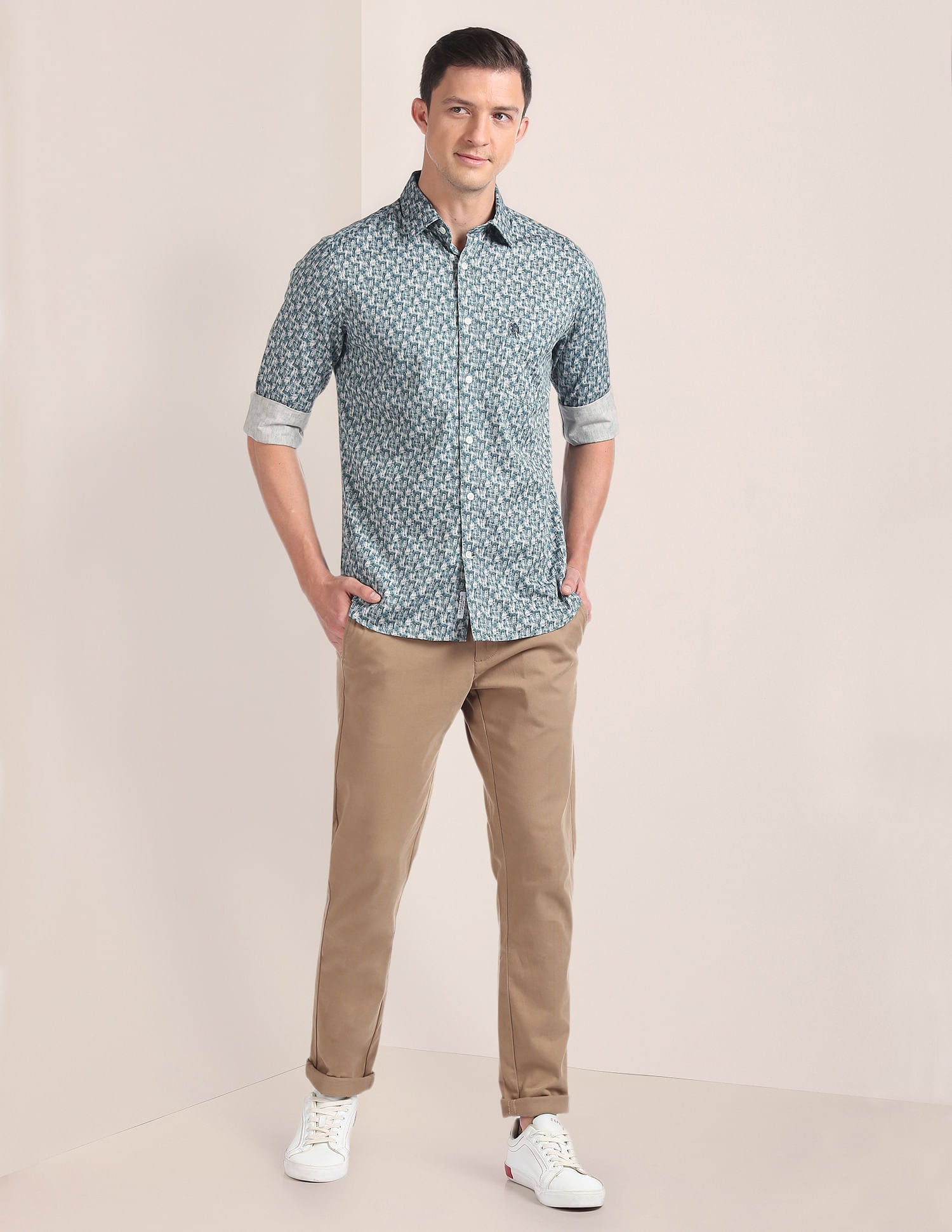 Abstract Print Cotton Twill Shirt Green - uspoloassn-test.in | Large