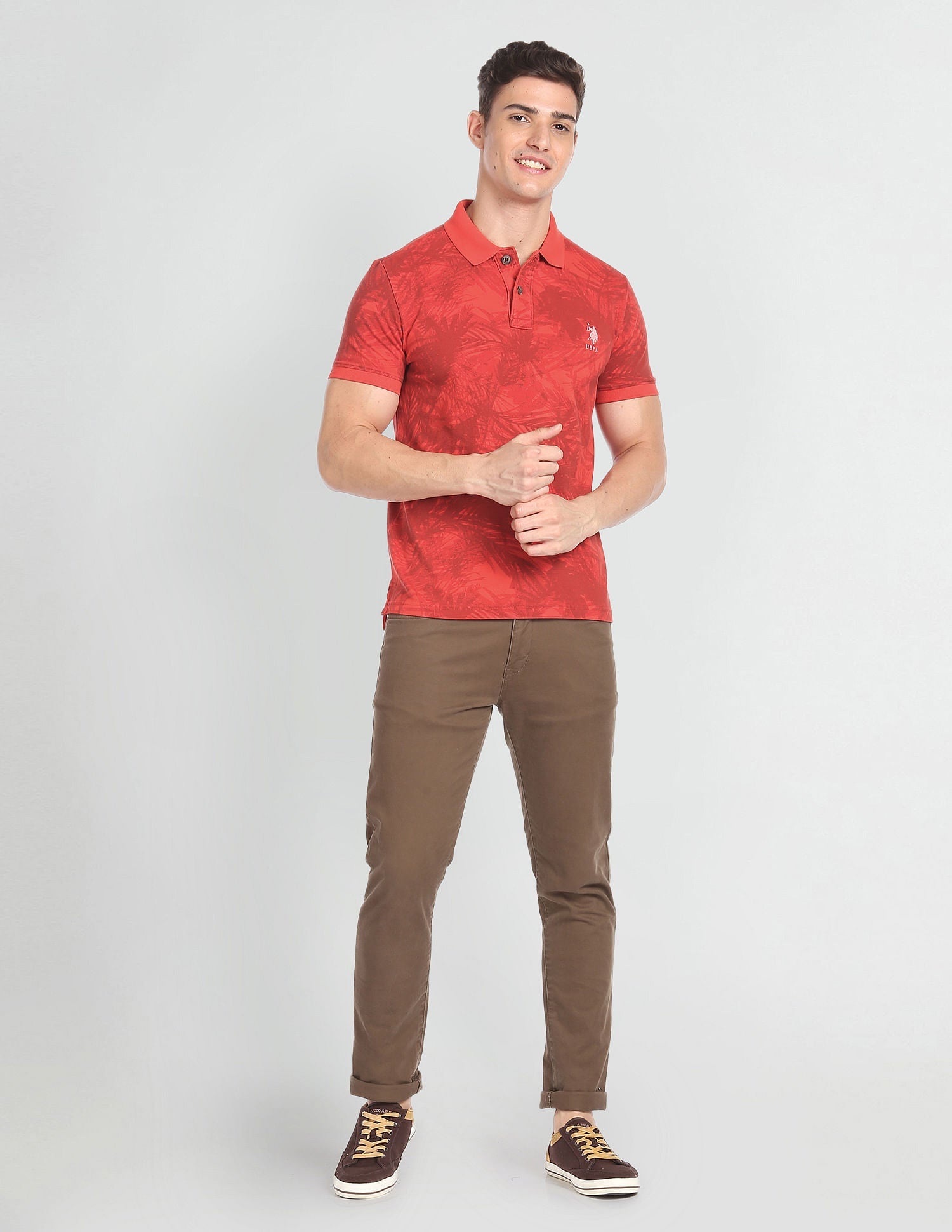 Abstract Print Cotton Polo Shirt Red - uspoloassn-test.in | Large