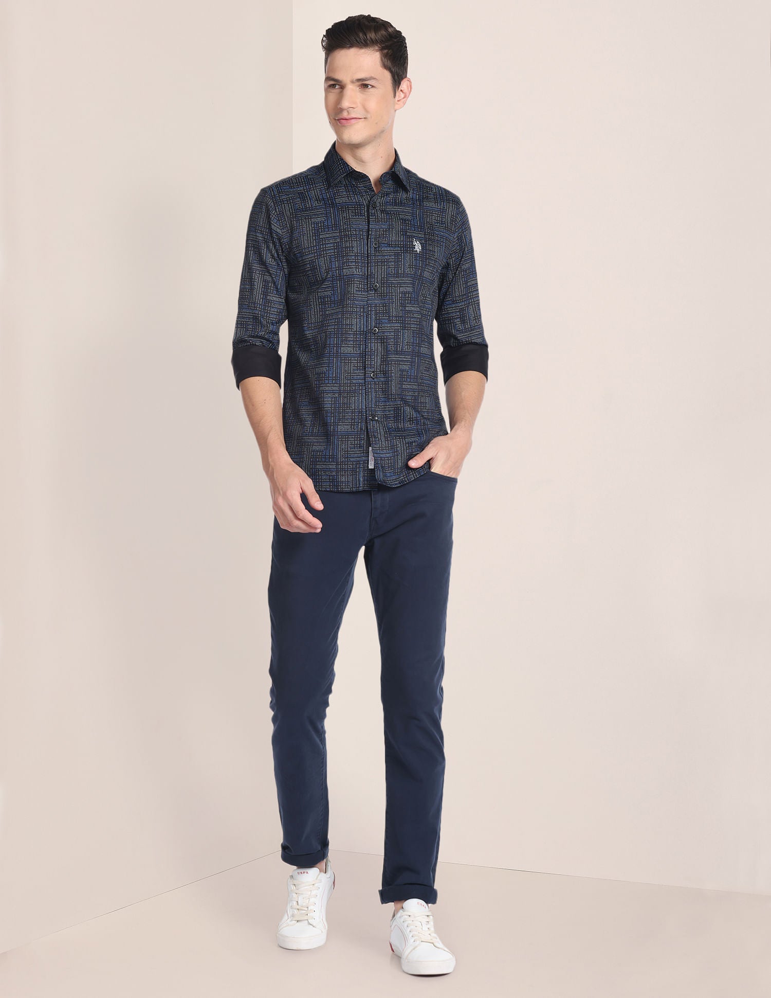 Abstract Print Tailored Shirt Black - uspoloassn-test.in | Large