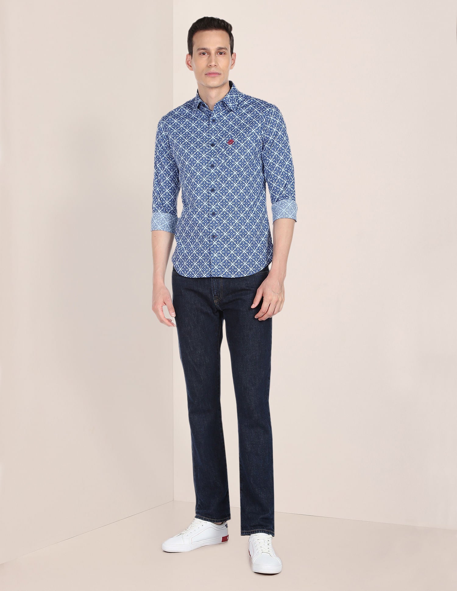 Abstract Print Premium Cotton Casual Shirt Blue - uspoloassn-test.in | Large
