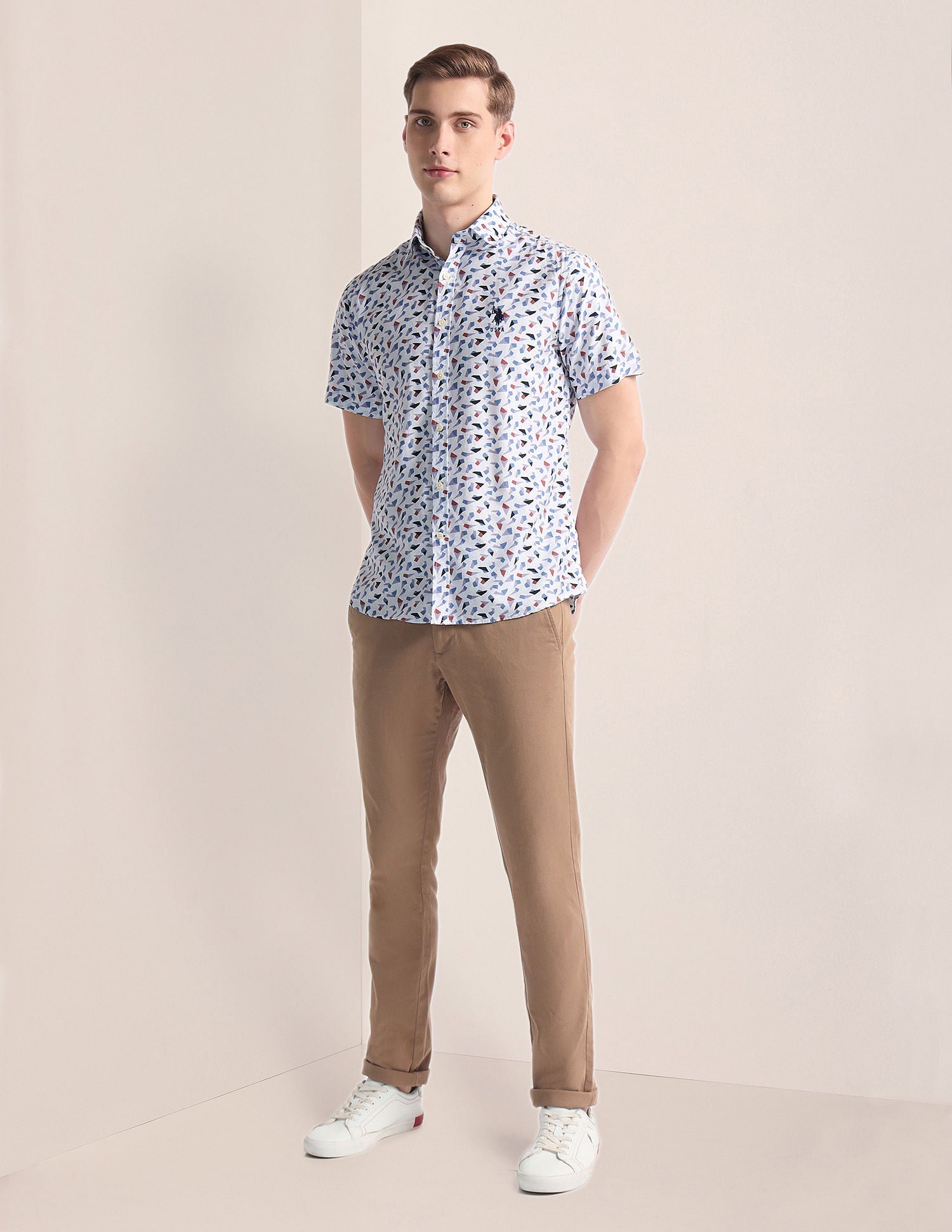 Abstract Print Twill Shirt Blue - uspoloassn-test.in | Large